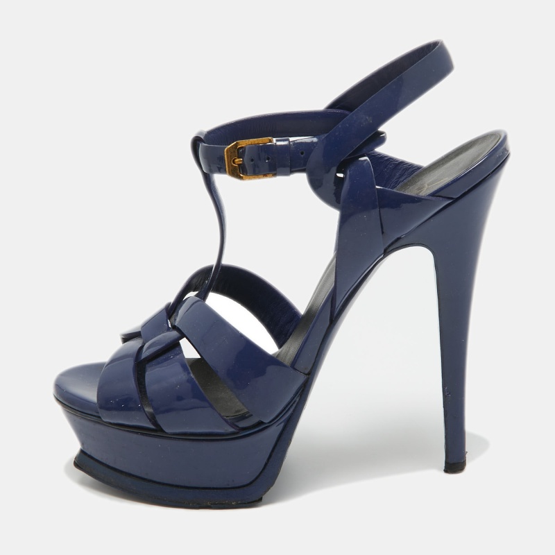 

Yves Saint Laurent Blue Patent Tribute Ankle Strap Sandals Size
