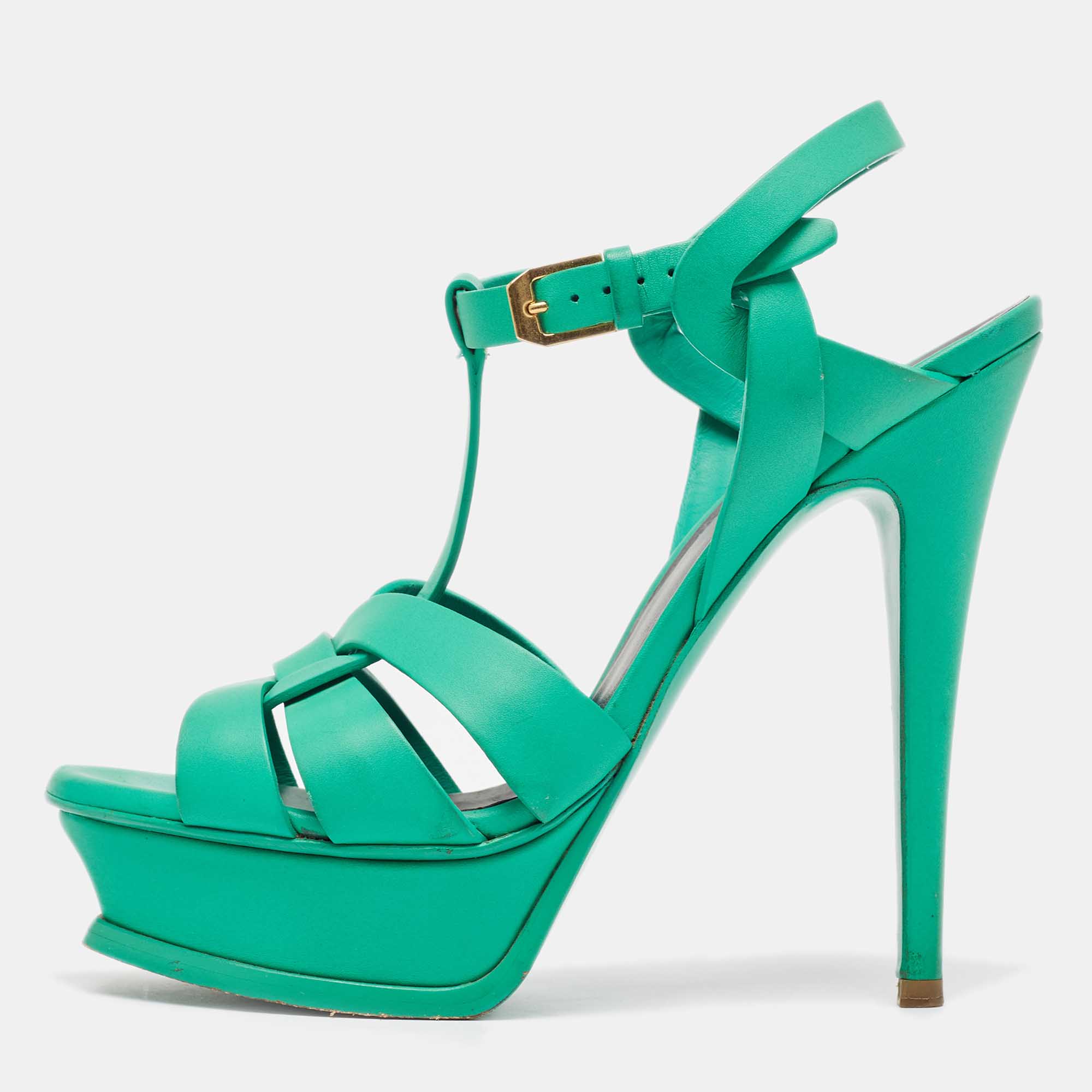 

Yves Saint Laurent Green Leather Tribute Ankle Strap Sandals Size