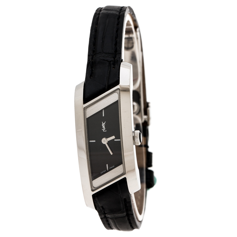 Pre Owned Yves Saint Laurent Black Stainless Steel Rive Gauche Women's Wristwatch 17 mm