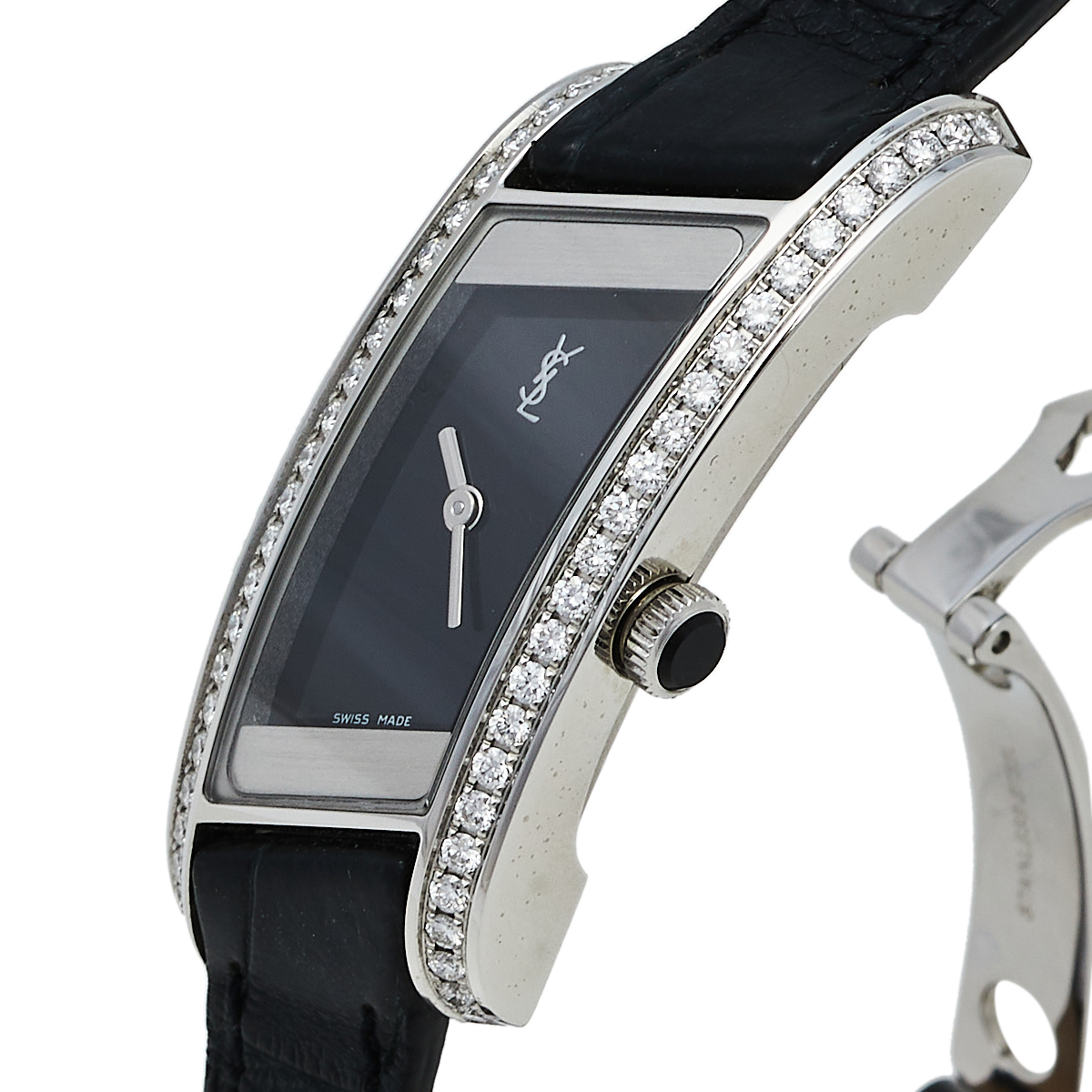 

Yves Saint Laurent Black Stainless Steel Diamonds Rive Gauche Women's Wristwatch