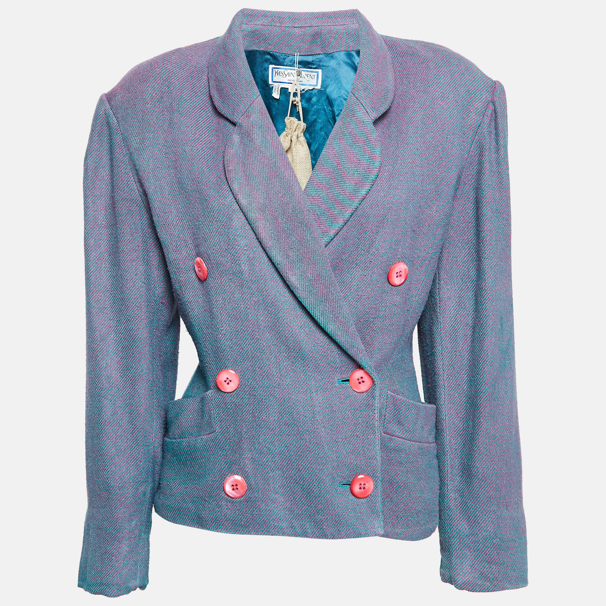 

Yves Saint Laurent Variation Blue/Pink Wool Double Breasted Blazer M