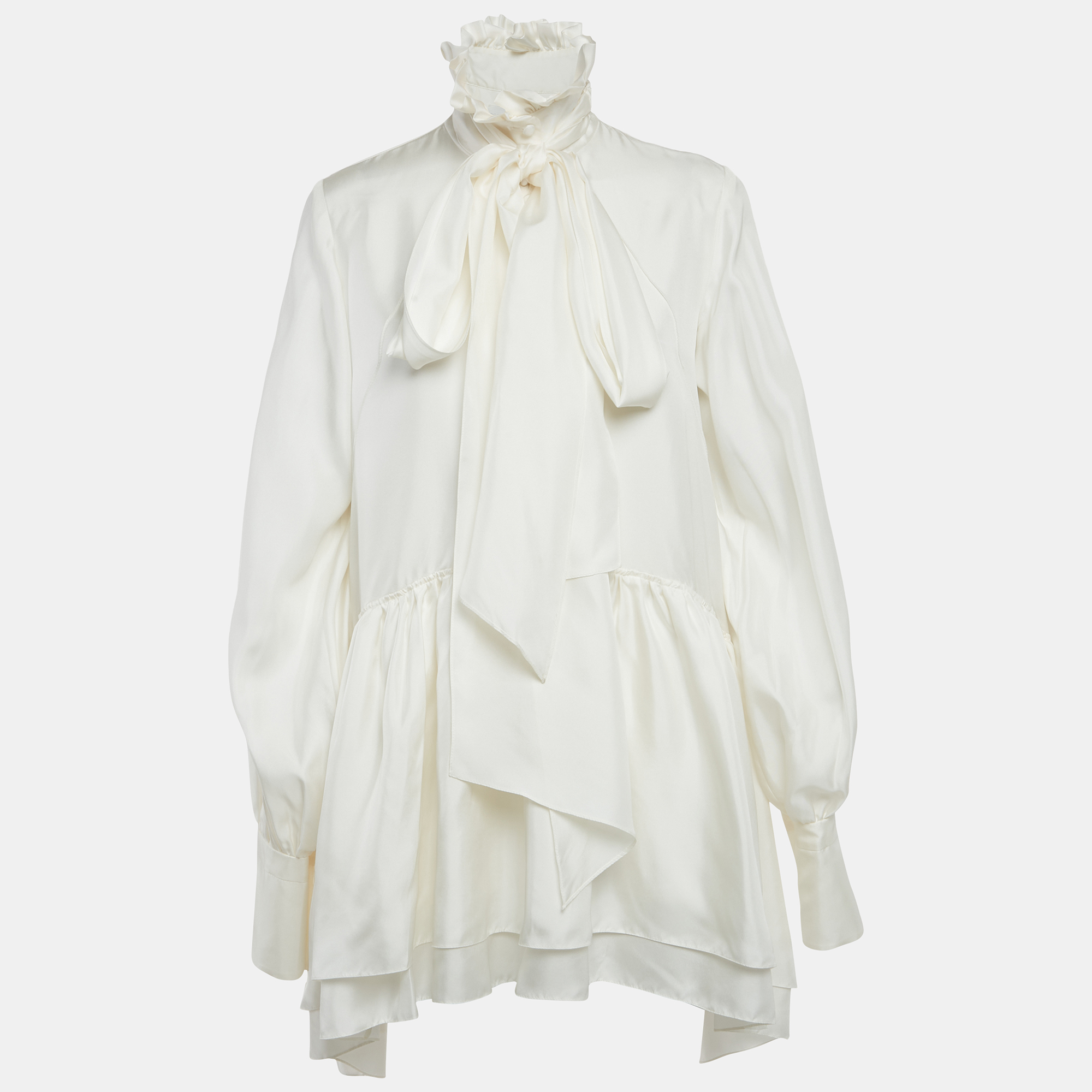 

Yvon Off White Silk Neck Tie Detail Orchidee Mini Dress M