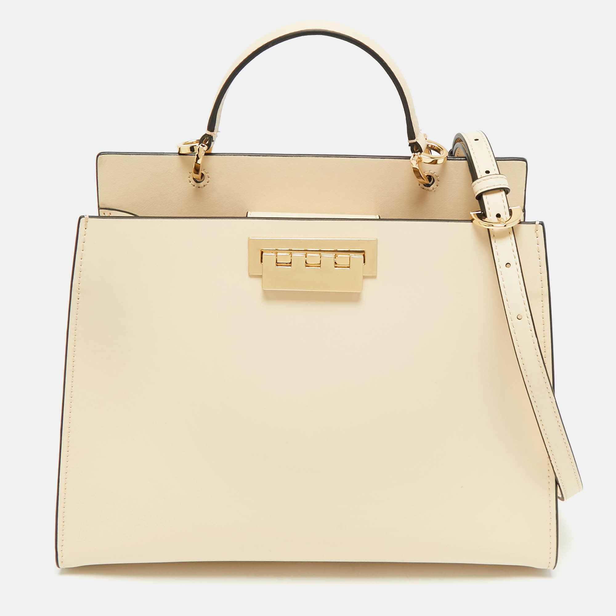 

Zac Posen Cream Leather Double Compartment Top Handle Bag