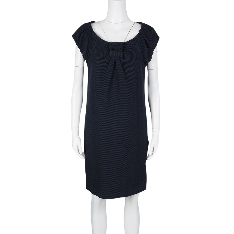 

Zac Posen Navy Blue Textured Wool Shetland Knot Dress