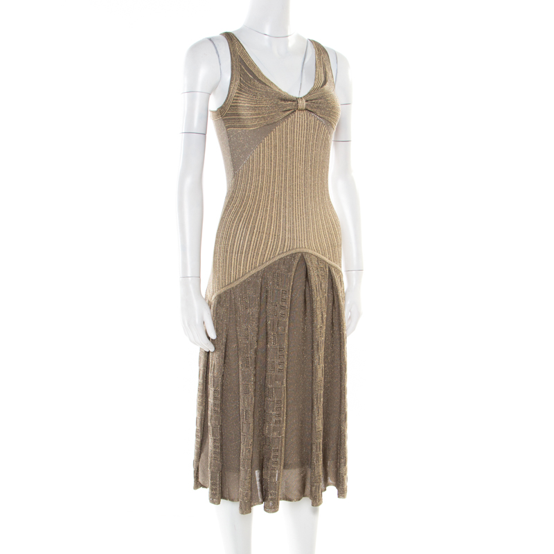 

Zac Posen Metallic Peforated Knit Fit and Flare Sleeveless Dress