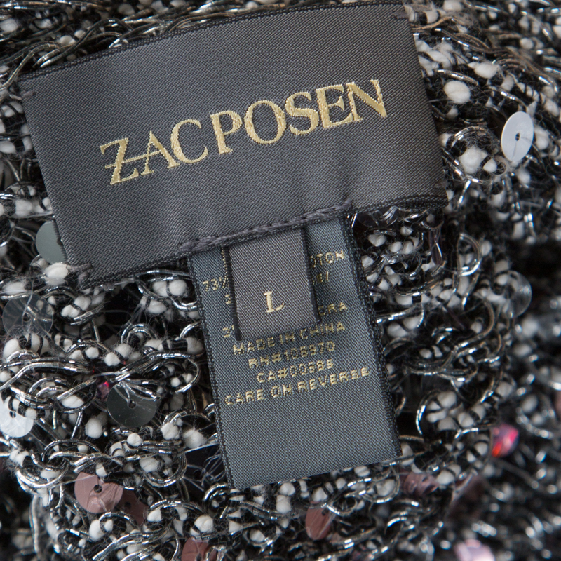 Pre-owned Zac Posen Grey Sequin Paillette Embellished Knit Vest L In Silver
