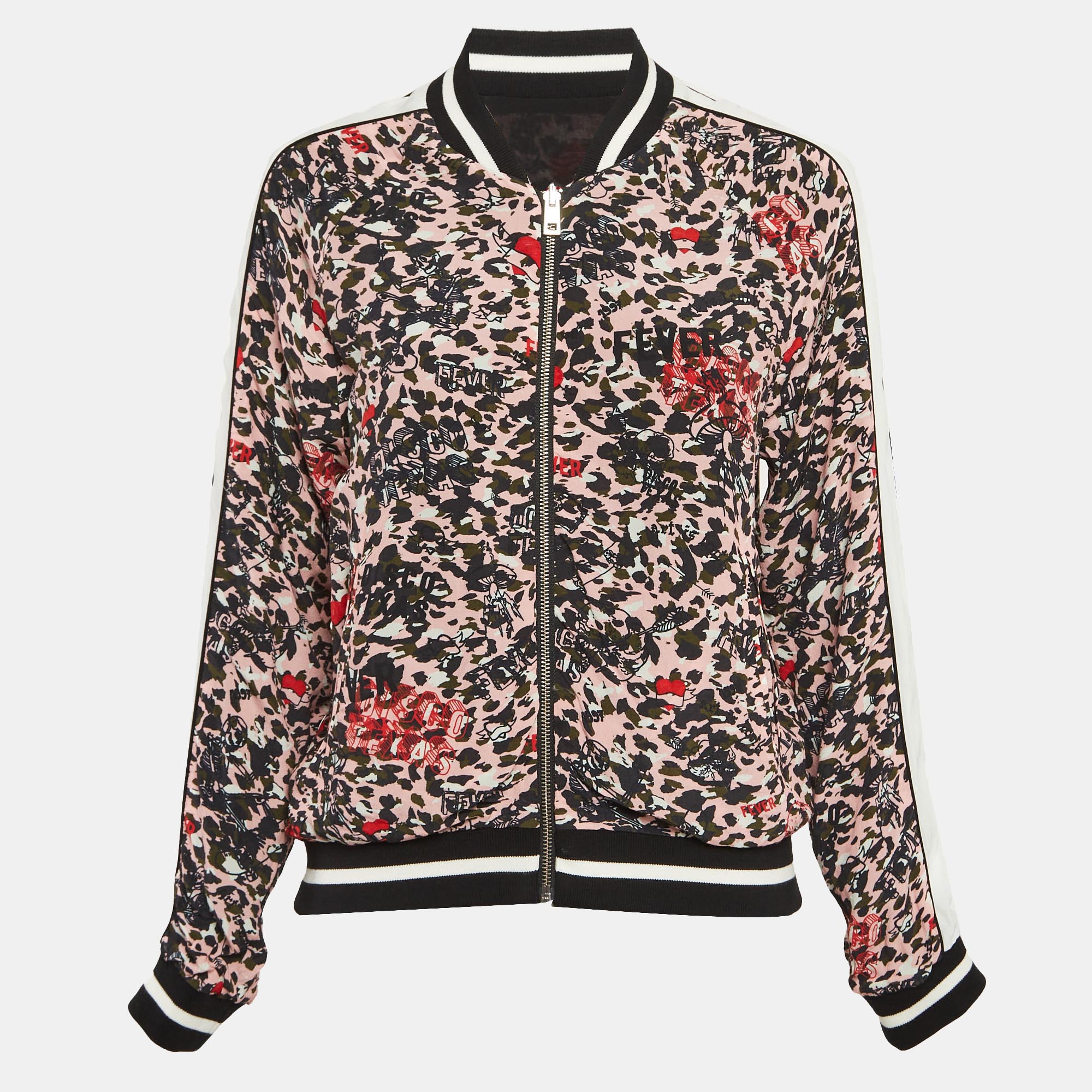 

Zadig & Voltaire Black/Pink Floral Print Crepe Reversable Bomber Jacket S