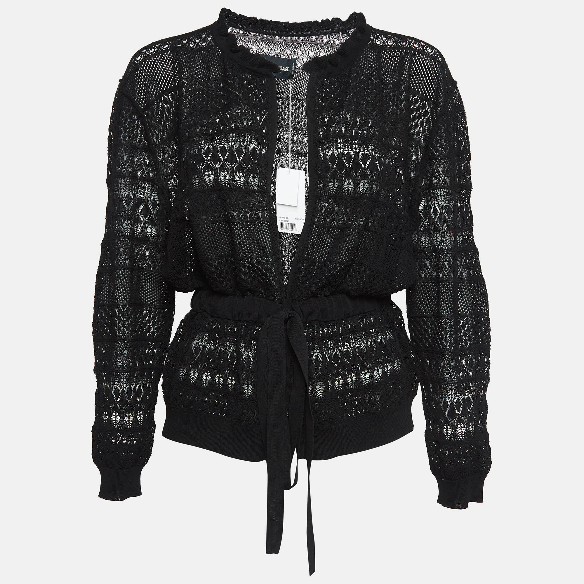 

Zadig & Voltaire Black Crochet Knit Wrap Maddie Cardigan S