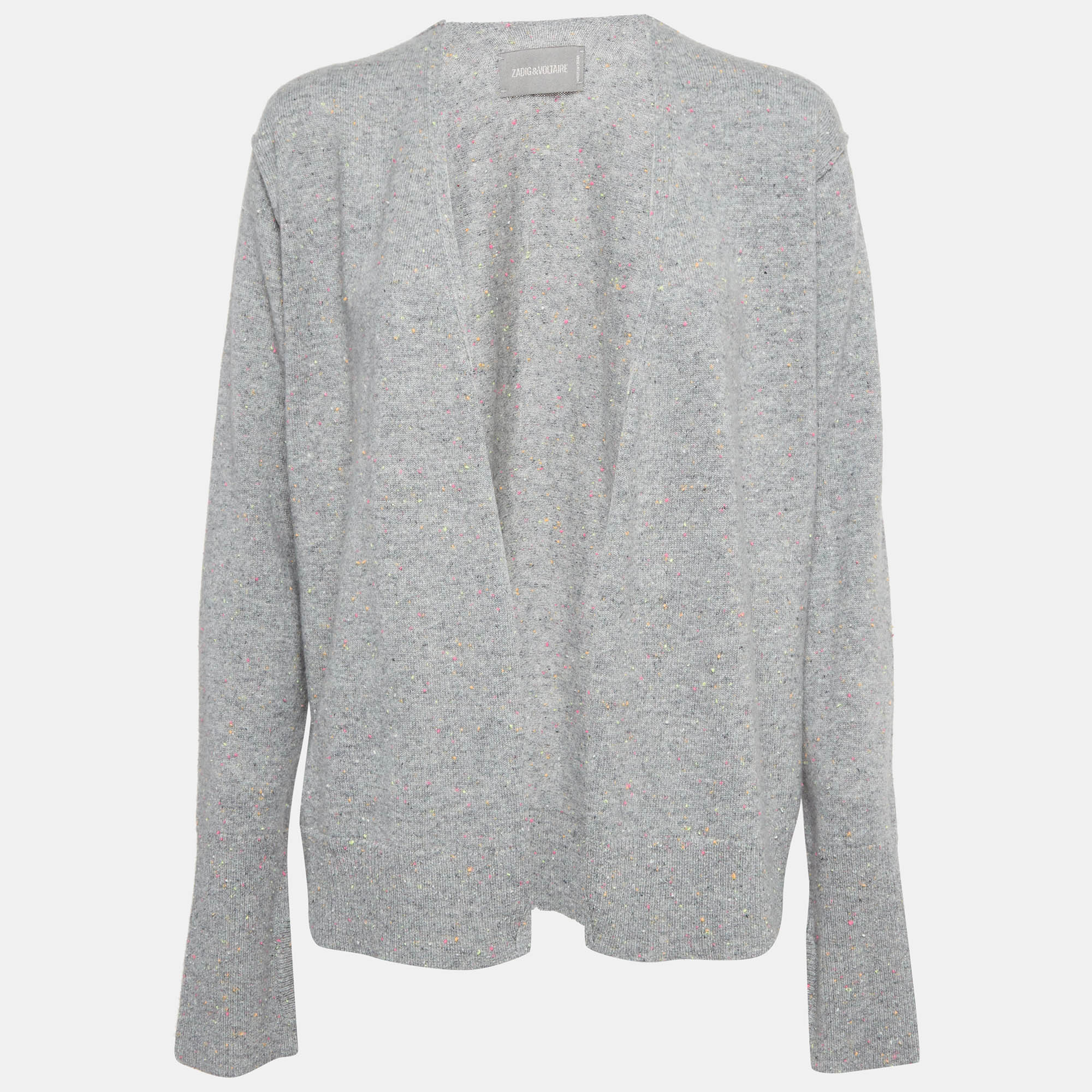 

Zadig and Voltaire Grey Textured Cashmere Open Front Cardigan L