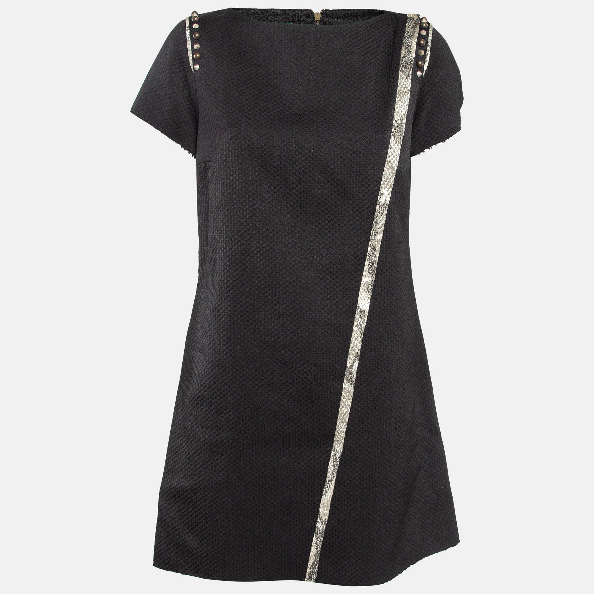 

Zadig & Voltaire Black Textured Cotton Blend Trim Detail Studded Mini Dress M