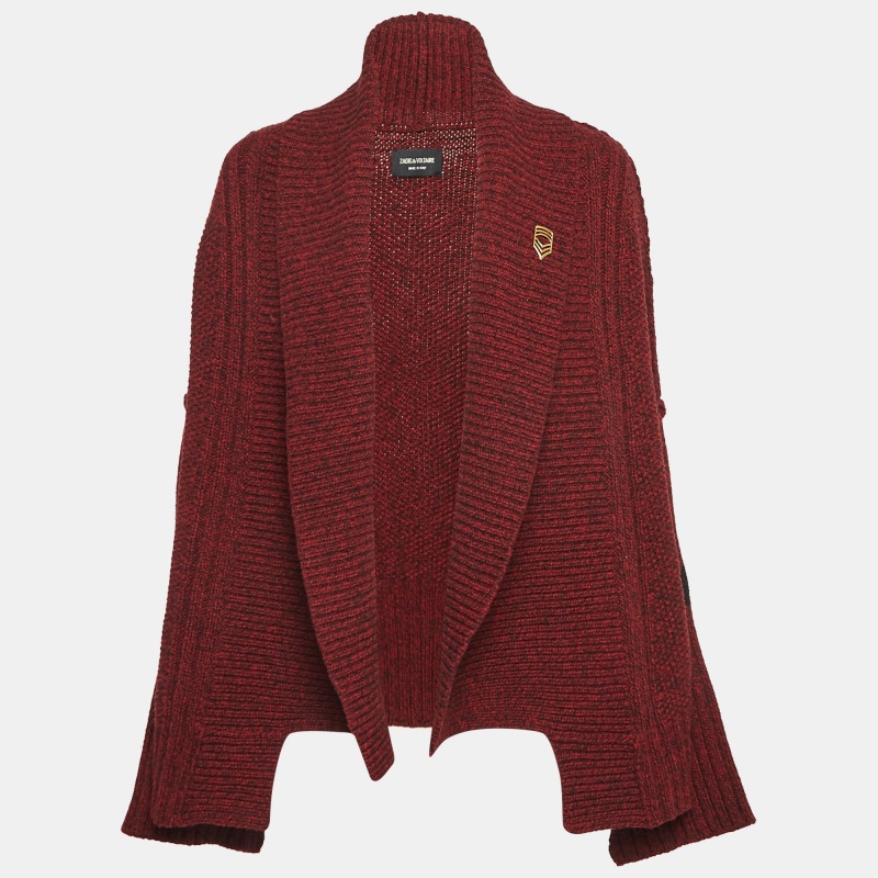 Pre-owned Zadig & Voltaire Burgundy Rib Knit Shawl Collar Mystic Cardigan M/l