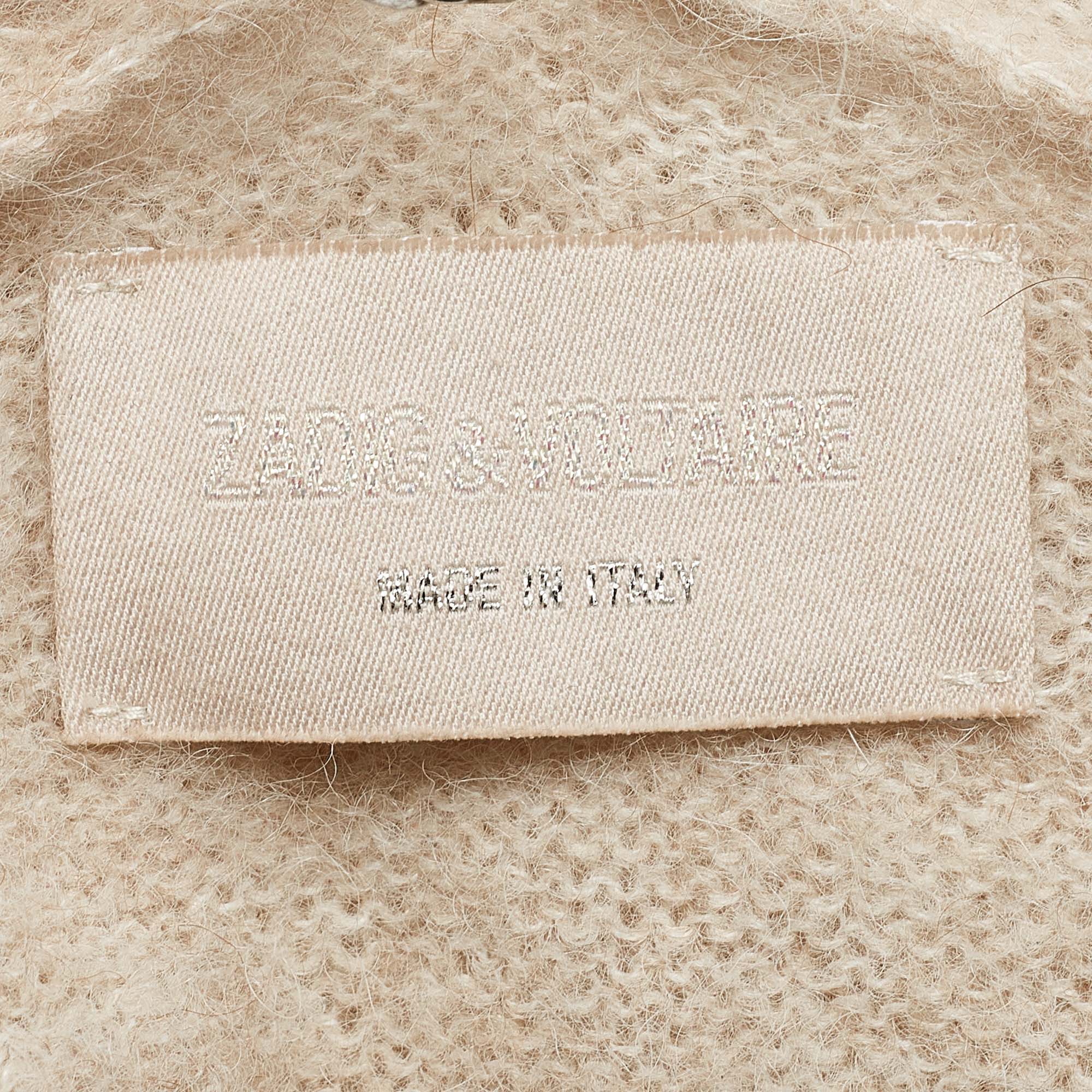 Zadig & Voltaire Beige Wool Blend Knit Ripped Style Long Cardigan M/L 