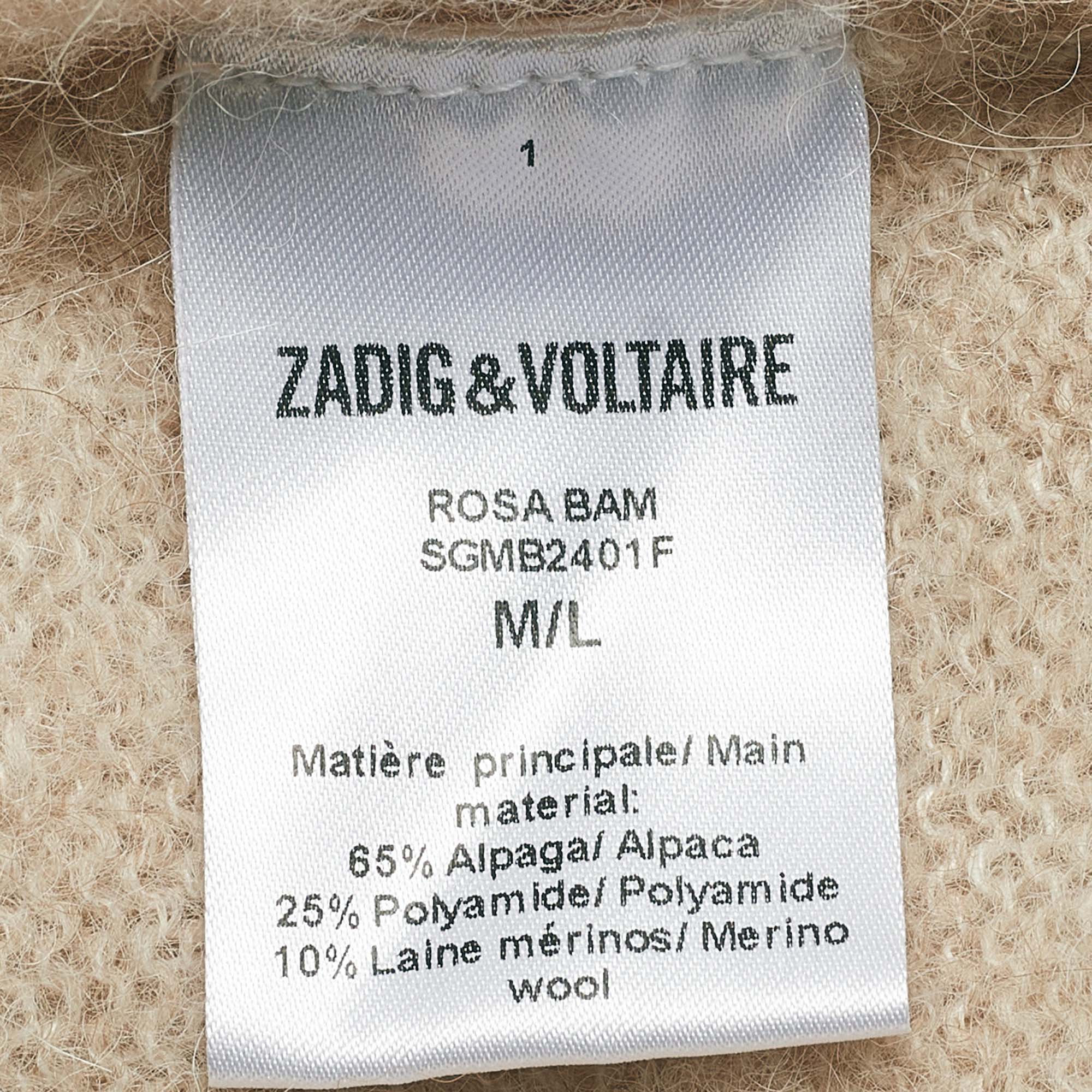 Zadig & Voltaire Beige Wool Blend Knit Ripped Style Long Cardigan M/L 