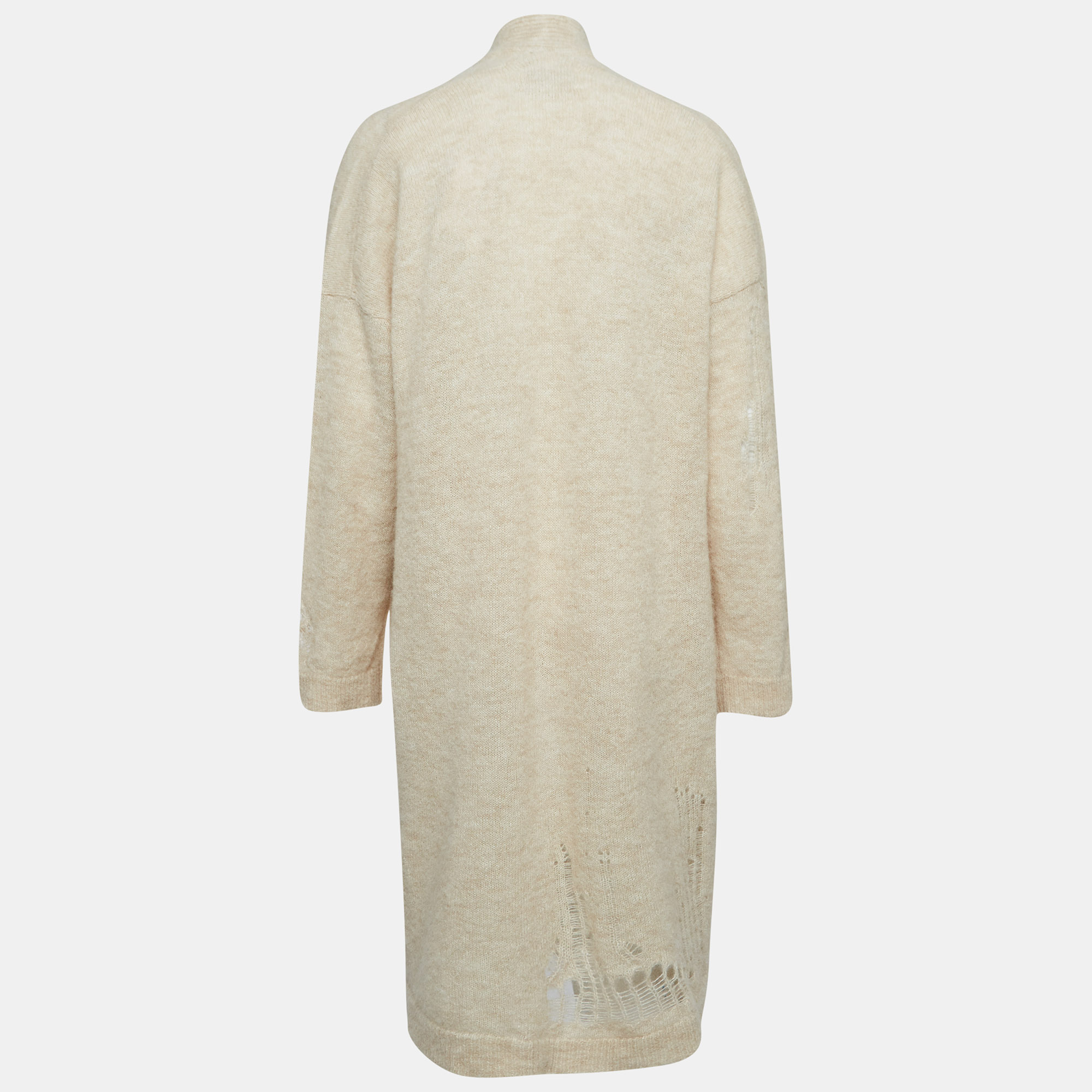Zadig & Voltaire Beige Wool Blend Knit Ripped Style Long Cardigan M/L 