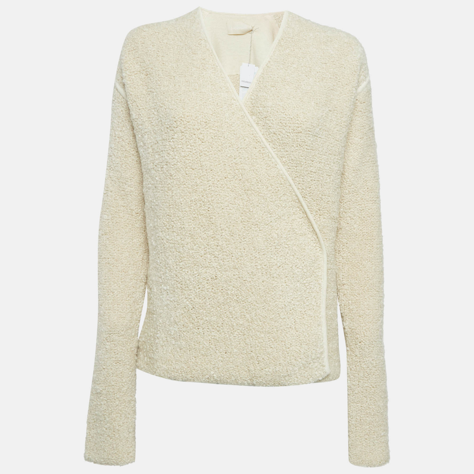 Pre-owned Zadig & Voltaire Cream Boucle Open Front Daphnee Cardigan M