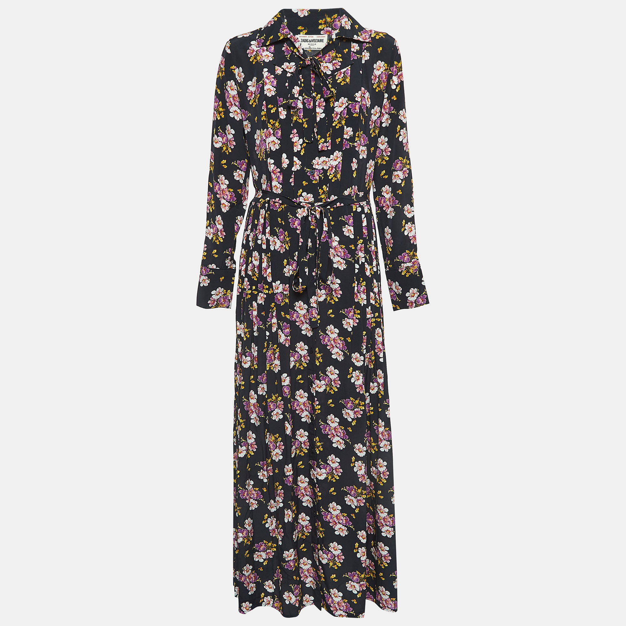 

Zadig & Voltaire Black Floral Print Silk Pleated Button Front Maxi Dress S