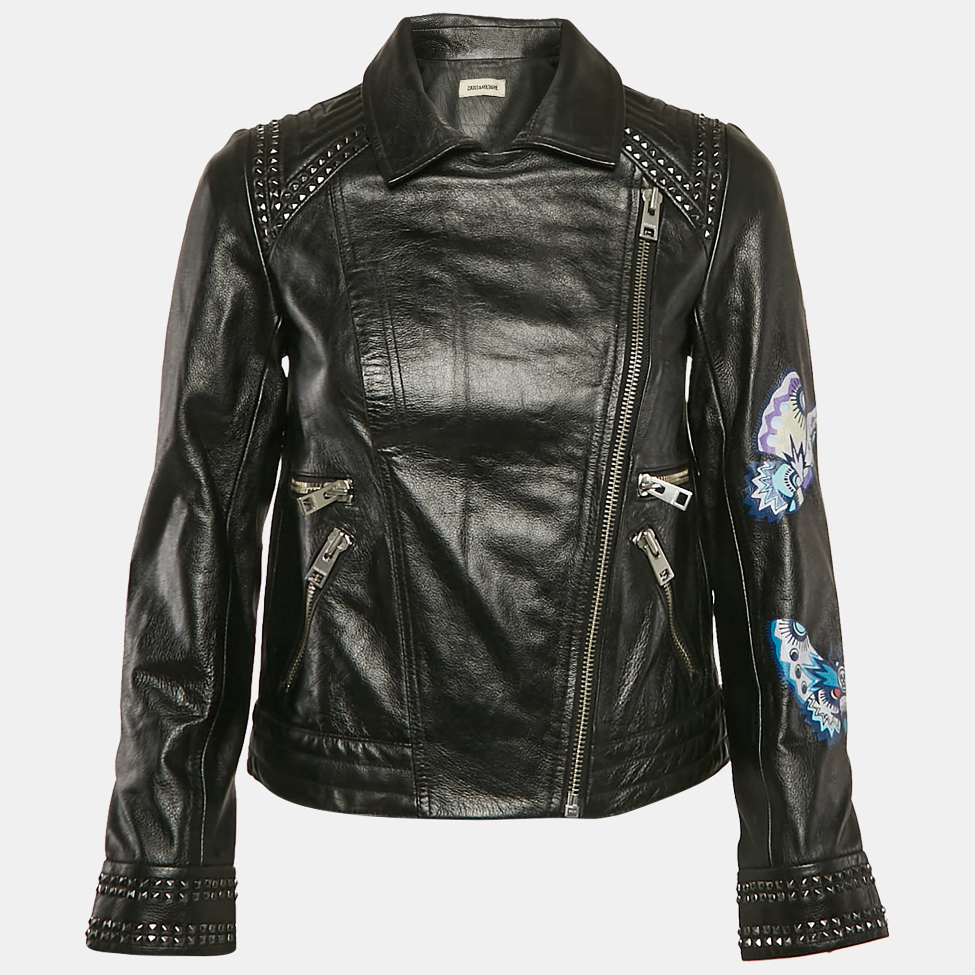 

Zadig & Voltaire Black Painted Leather Kawai Biker Jacket XS