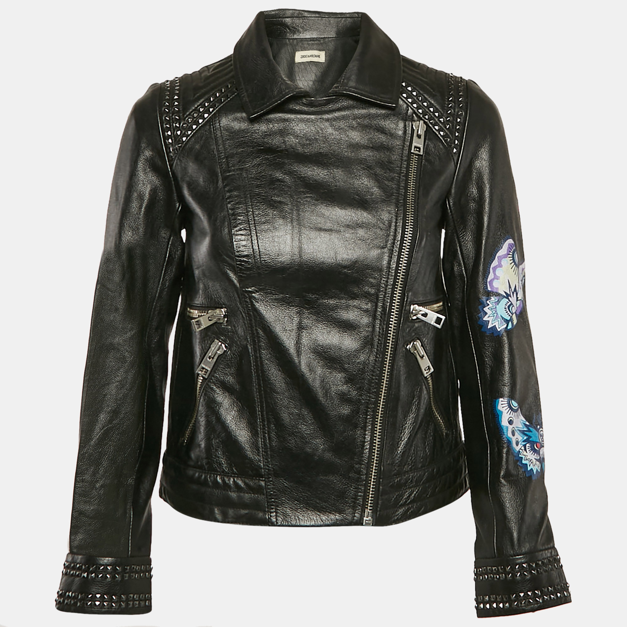 

Zadig & Voltaire Black Painted Leather Kawai Biker Jacket XS