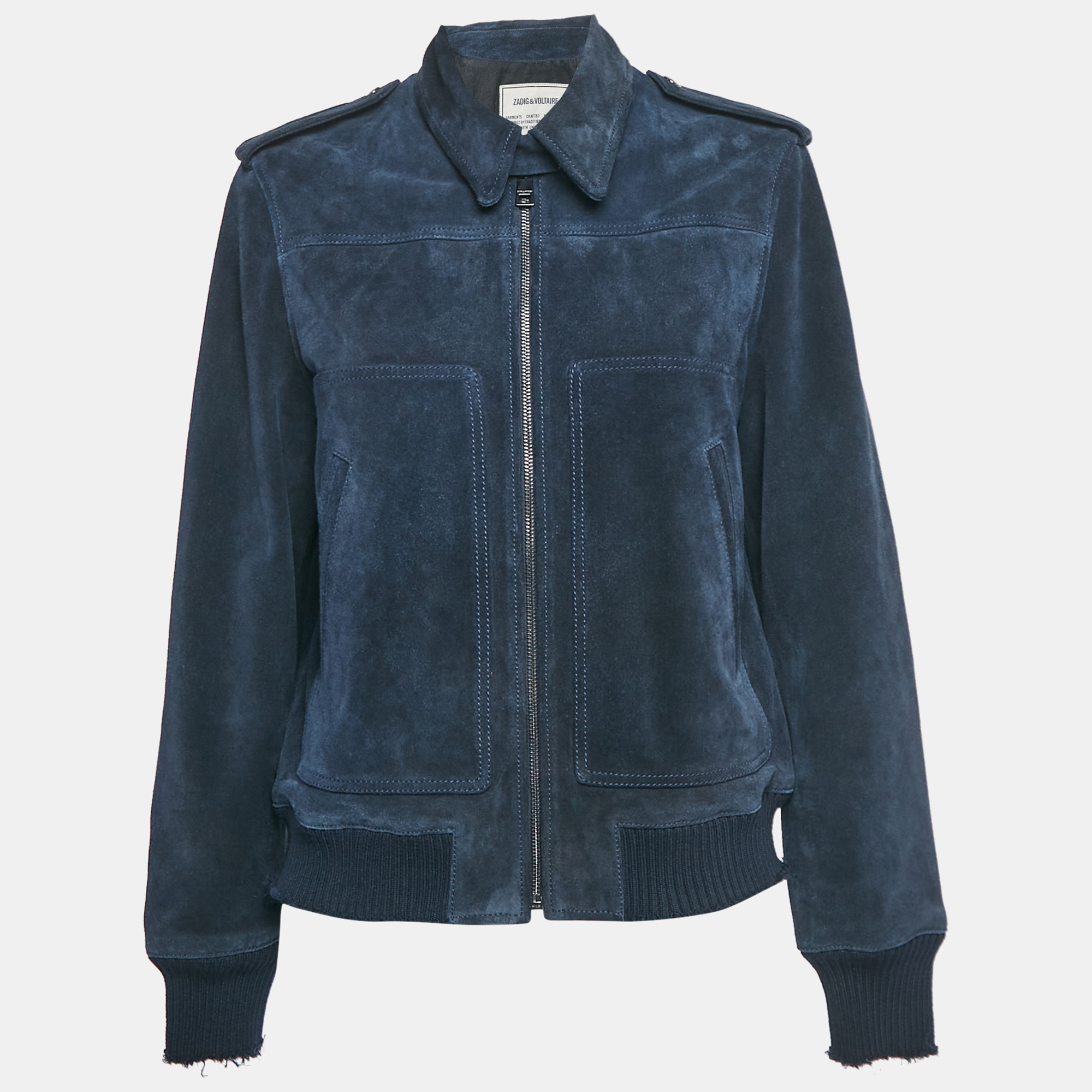 

Zadig & Voltaire Blue Suede Zip Front Leonna Jacket M, Navy blue