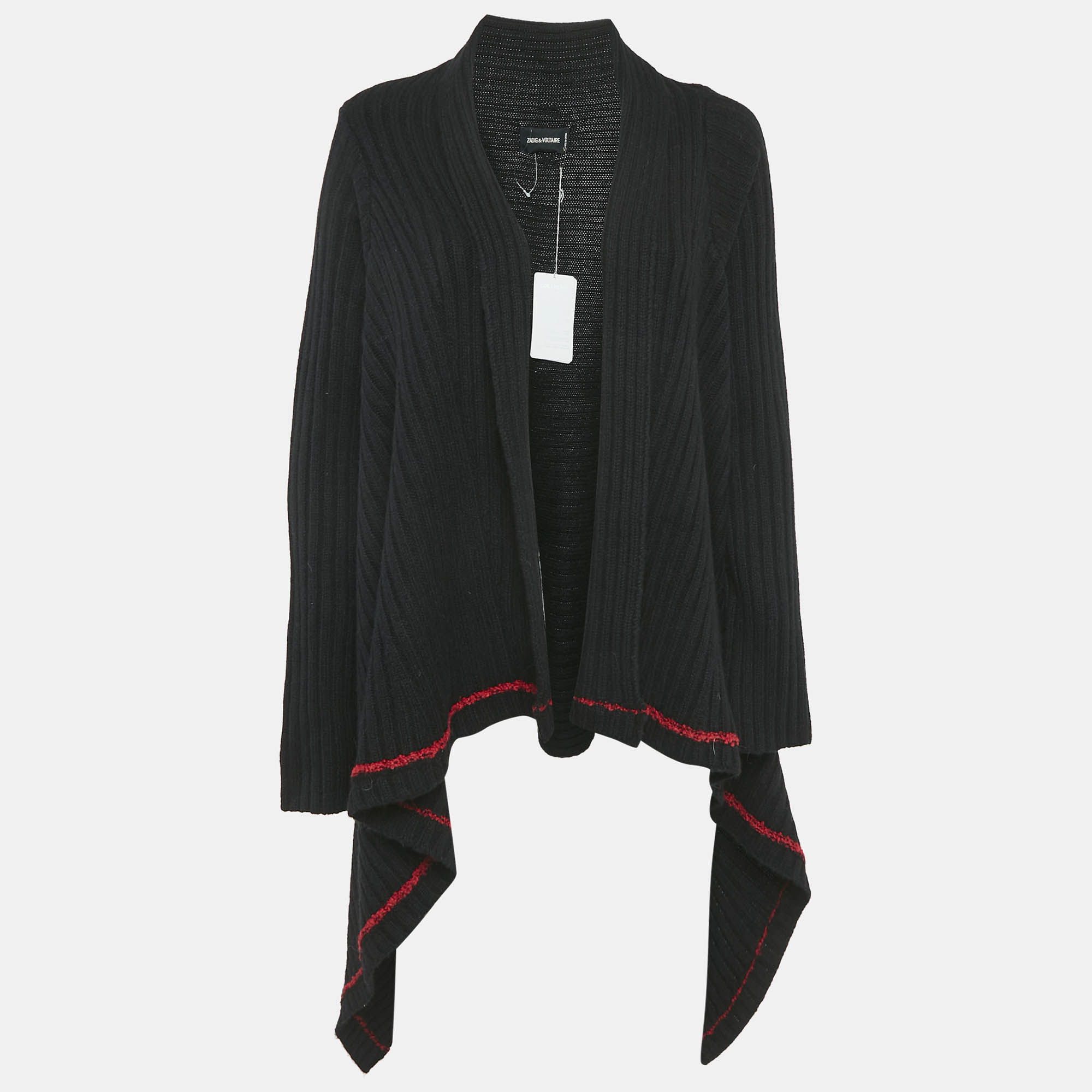 

Zadig & Voltaire Black Rib Knit Open Front Cambi Cardigan