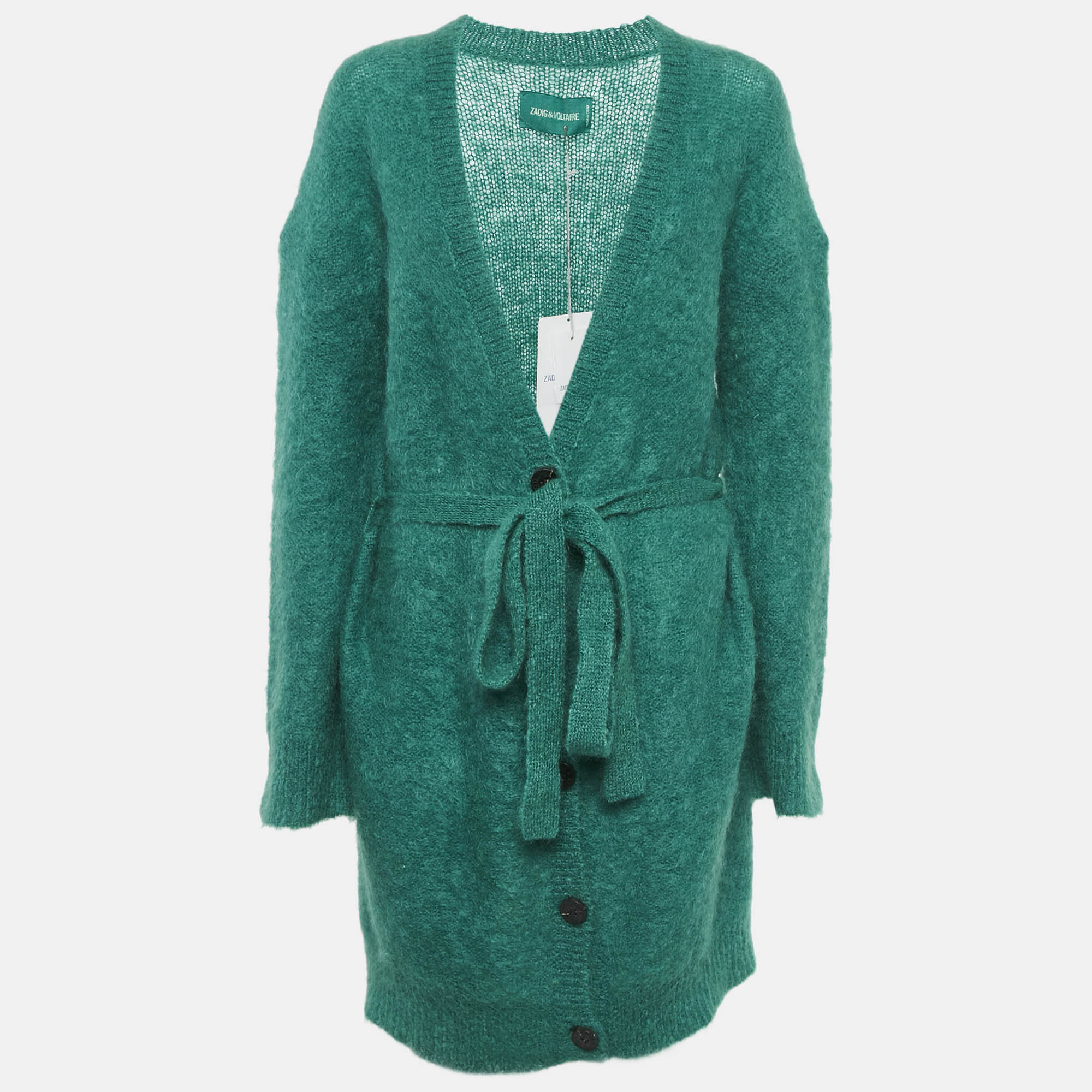 

Zadig & Voltaire Green Mohair Wool Belted Romy Long Cardigan M/L