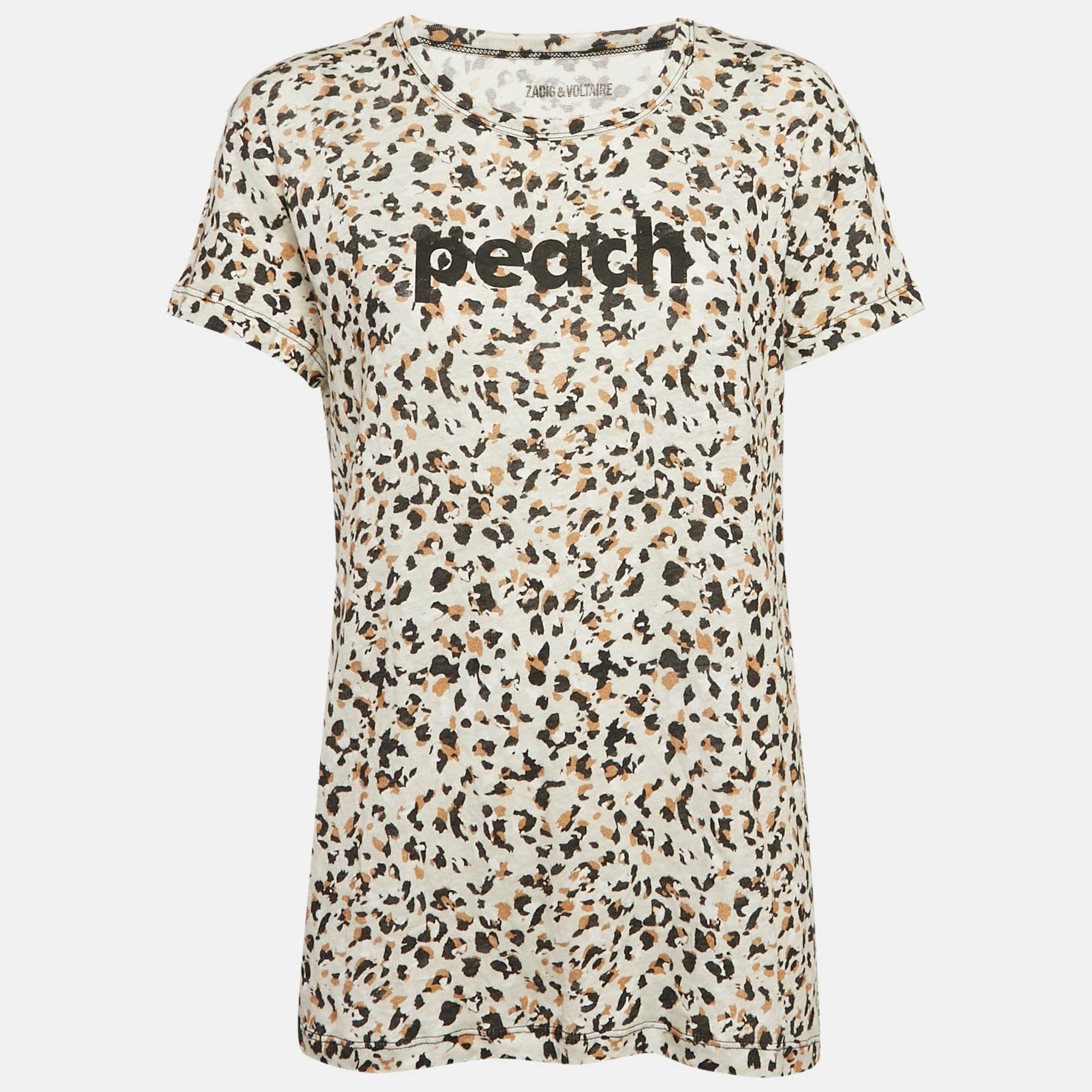 

Zadig & Voltaire Beige Leopard Print Gauze Jersey T-Shirt L