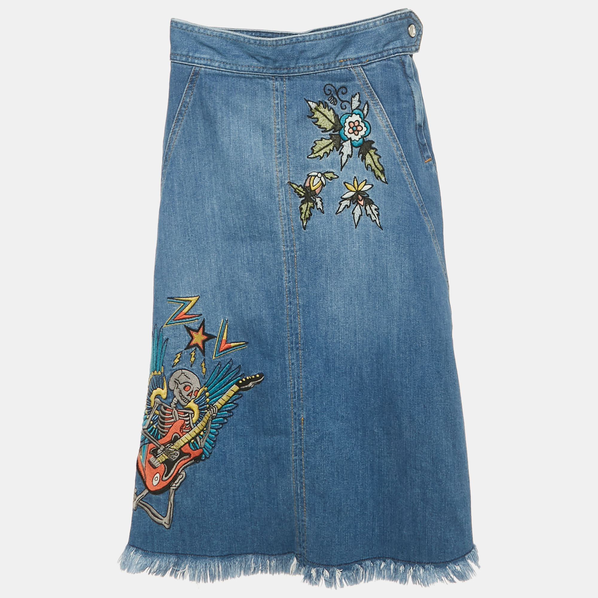 

Zadig & Voltaire Deluxe Blue Embroidered Denim Jamille Brode Skirt S