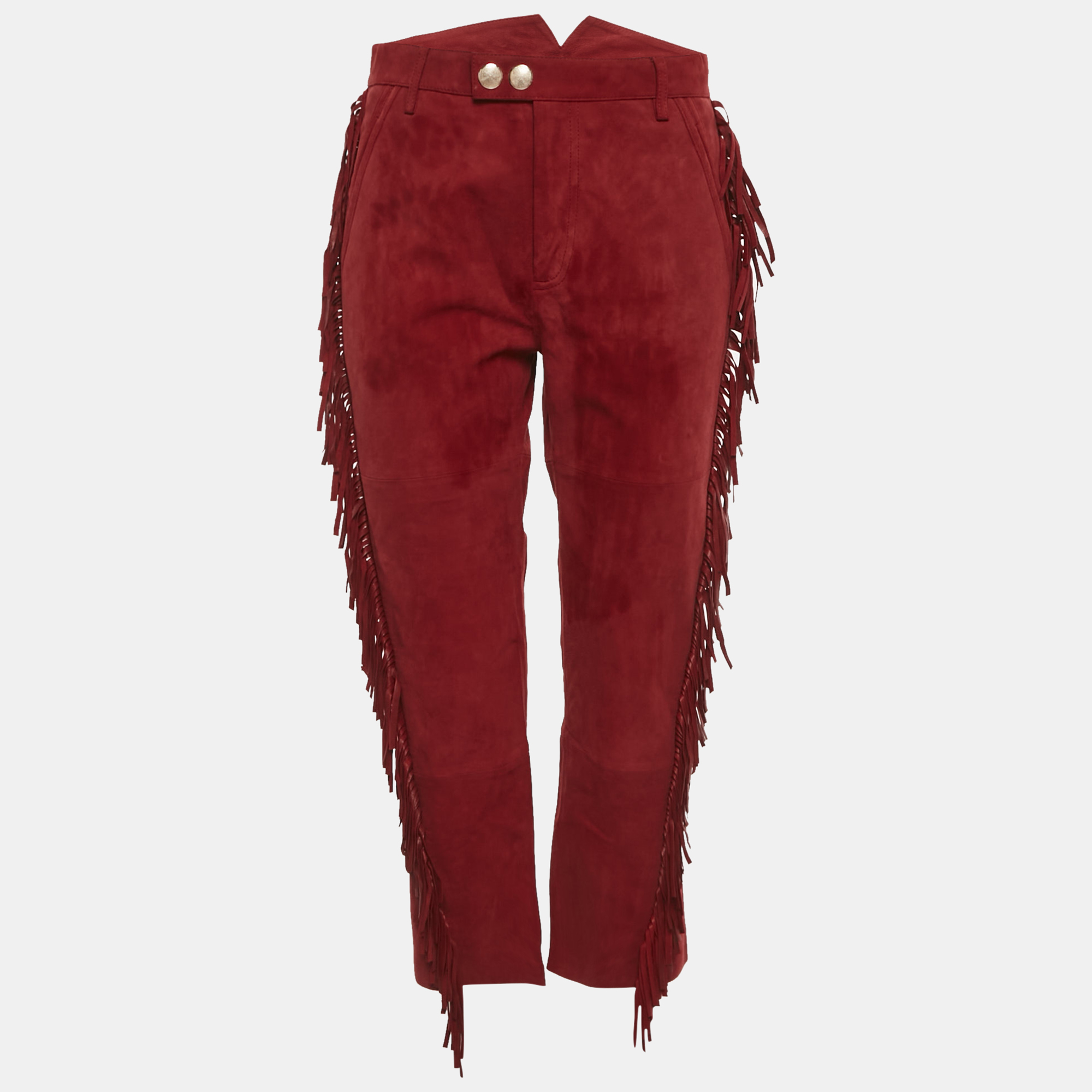 Pre-owned Zadig & Voltaire Red Suede Fringed Play Frange Trousers S