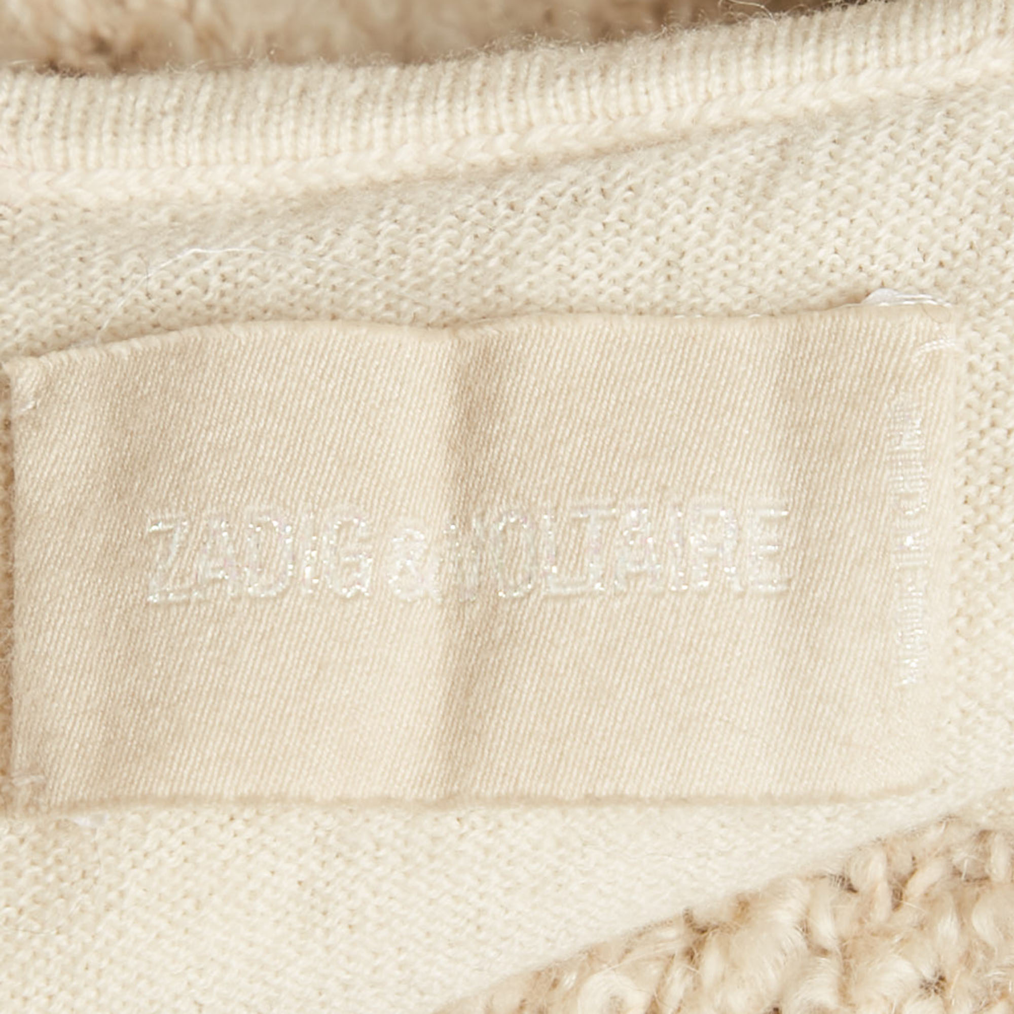 Pre-owned Zadig & Voltaire Cream Boucle Open Front Daphnee Cardigan Xs In White