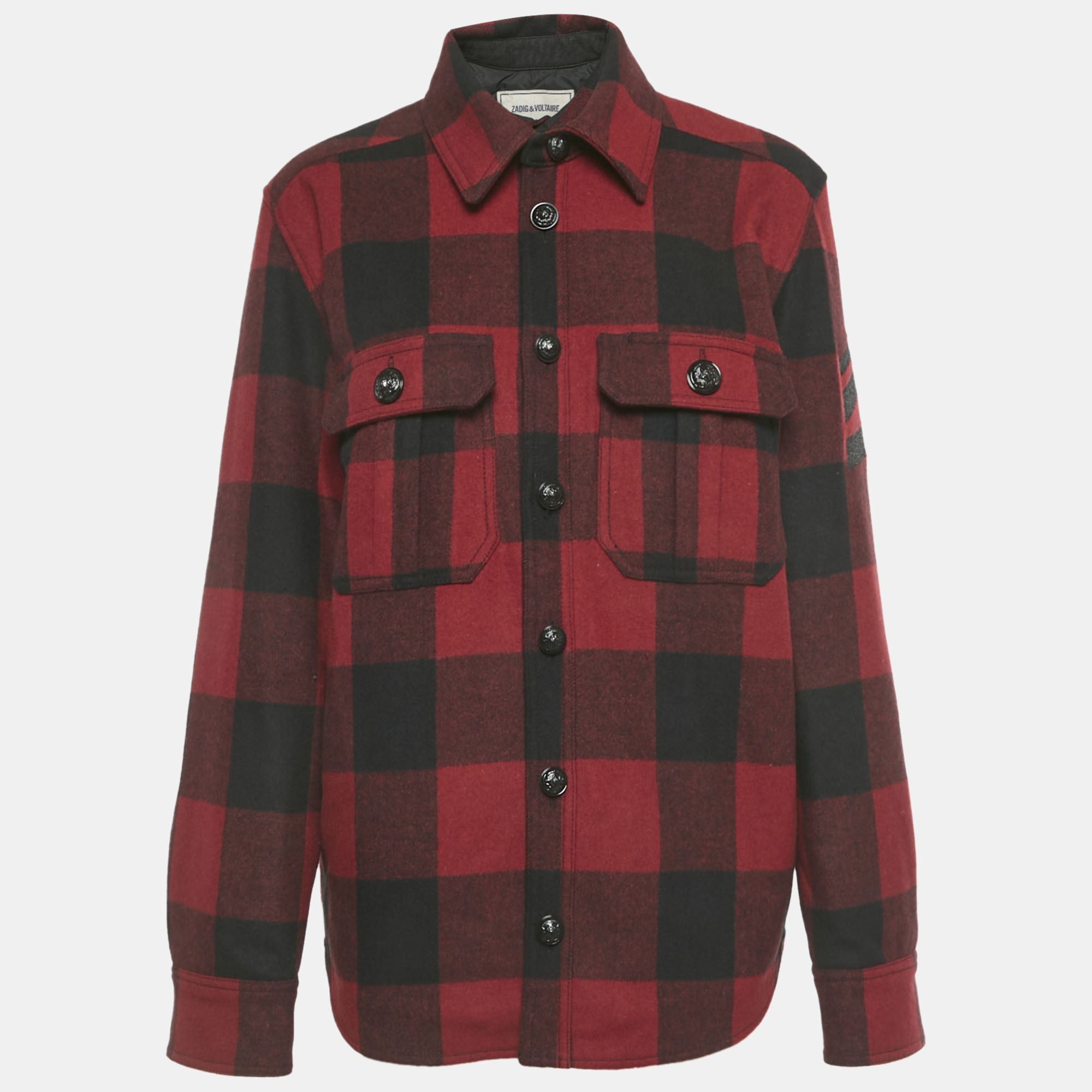 

Zadig & Voltaire Red/ Black Flannel Print Wool Blend Timber Jacket L