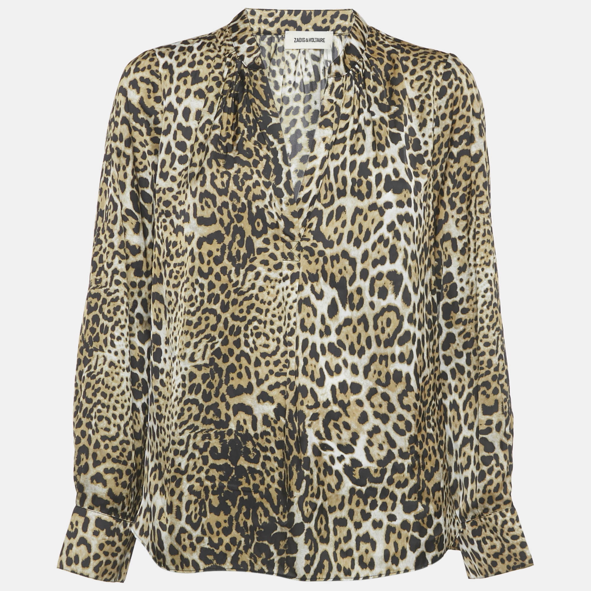Pre-owned Zadig & Voltaire Brown Tink Leopard Print Satin Blouse M