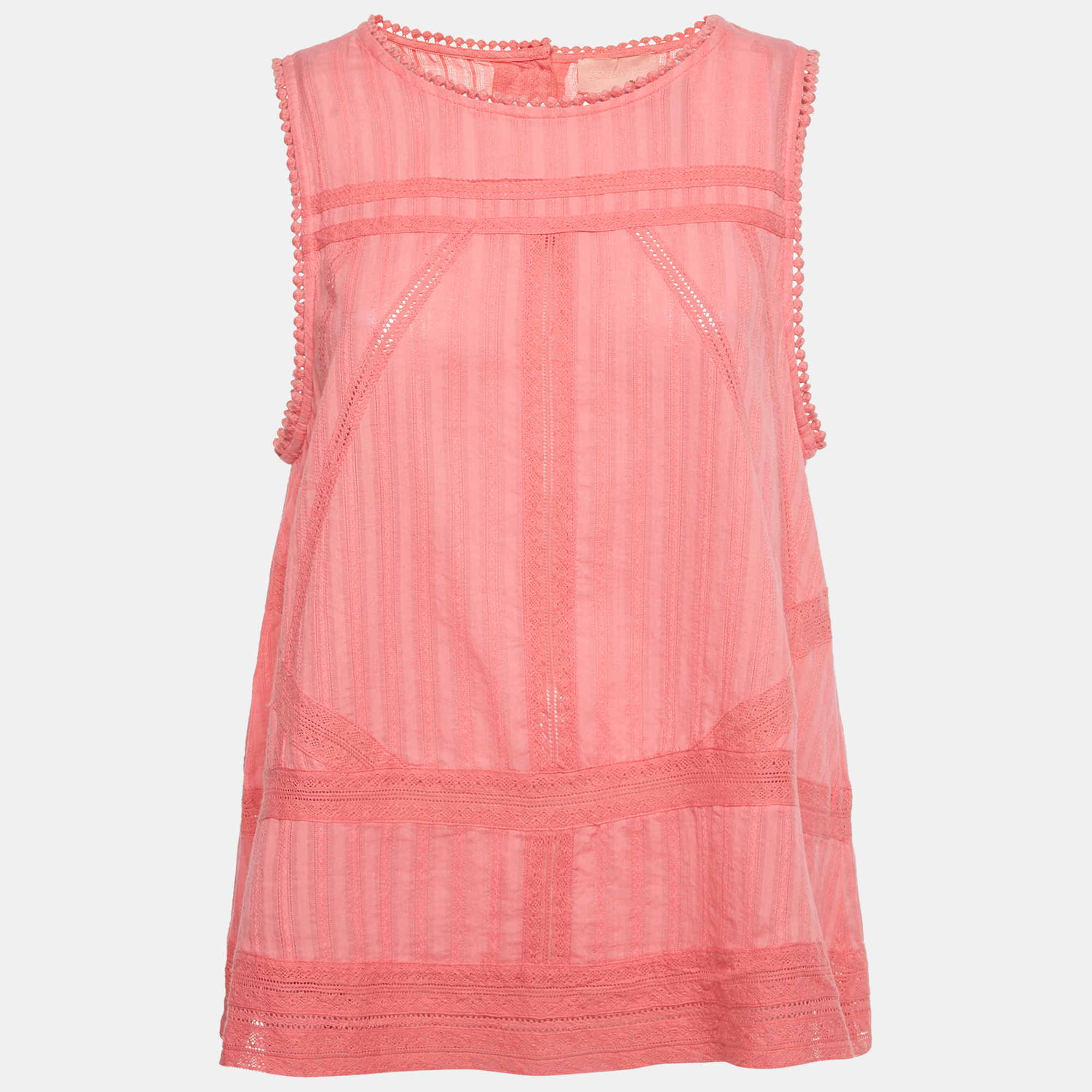 Pre-owned Zadig & Voltaire Pink Cotton Lace Insert Tani Top L
