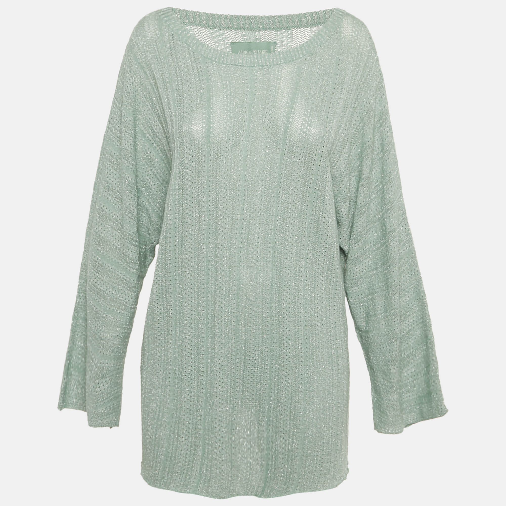 Pre-owned Zadig & Voltaire Mint Green Lurex Knit Sweater L