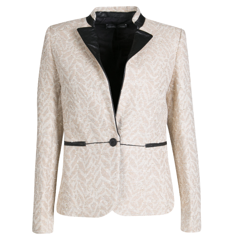 Pre Owned Zadig and Voltaire Metallic Jacquard Leather Trim Victana Deluxe Jacket S