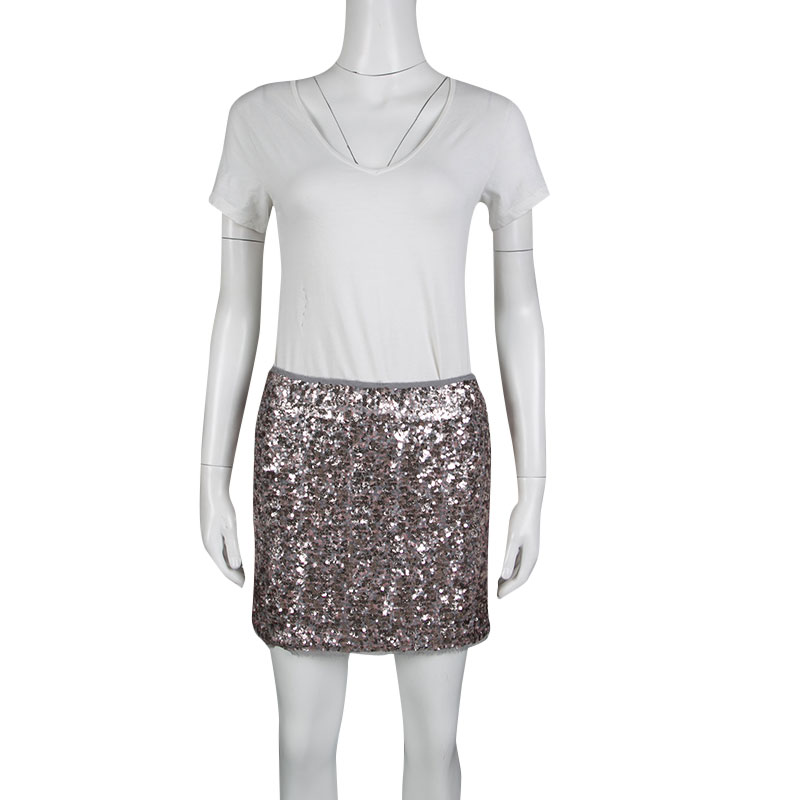 

Zadig and Voltaire Grey and Pink Sequined Jasmi Pai Deluxe Jupe Mini Skirt, Metallic