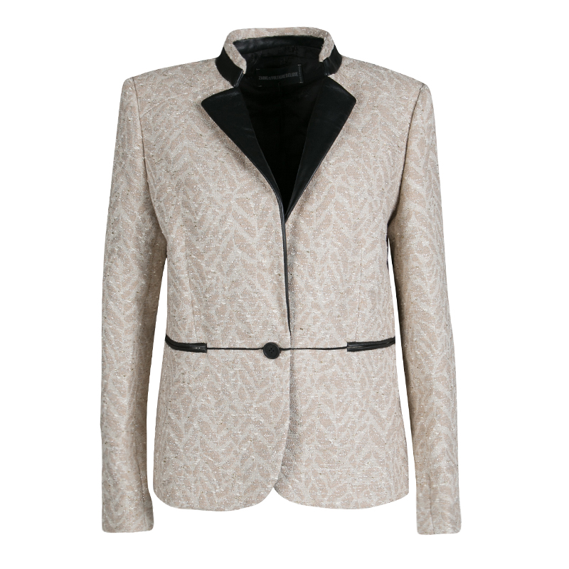 Zadig and Voltaire Beige Lurex Detail Leather Trim Detail Victana Deluxe Blazer M