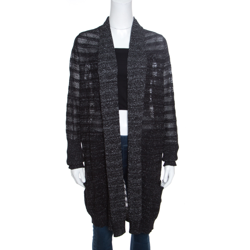 Zadig and Voltaire Metallic Noir Open Front Dana Pointelle Cardigan L