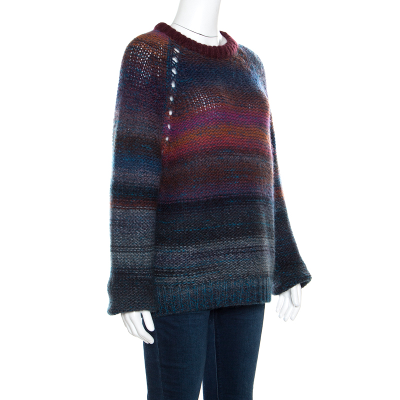 

Zadig and Voltaire Striped Wool and Mohair Perforated Raglan Sleeve Kong Pa Sweater, Multicolor