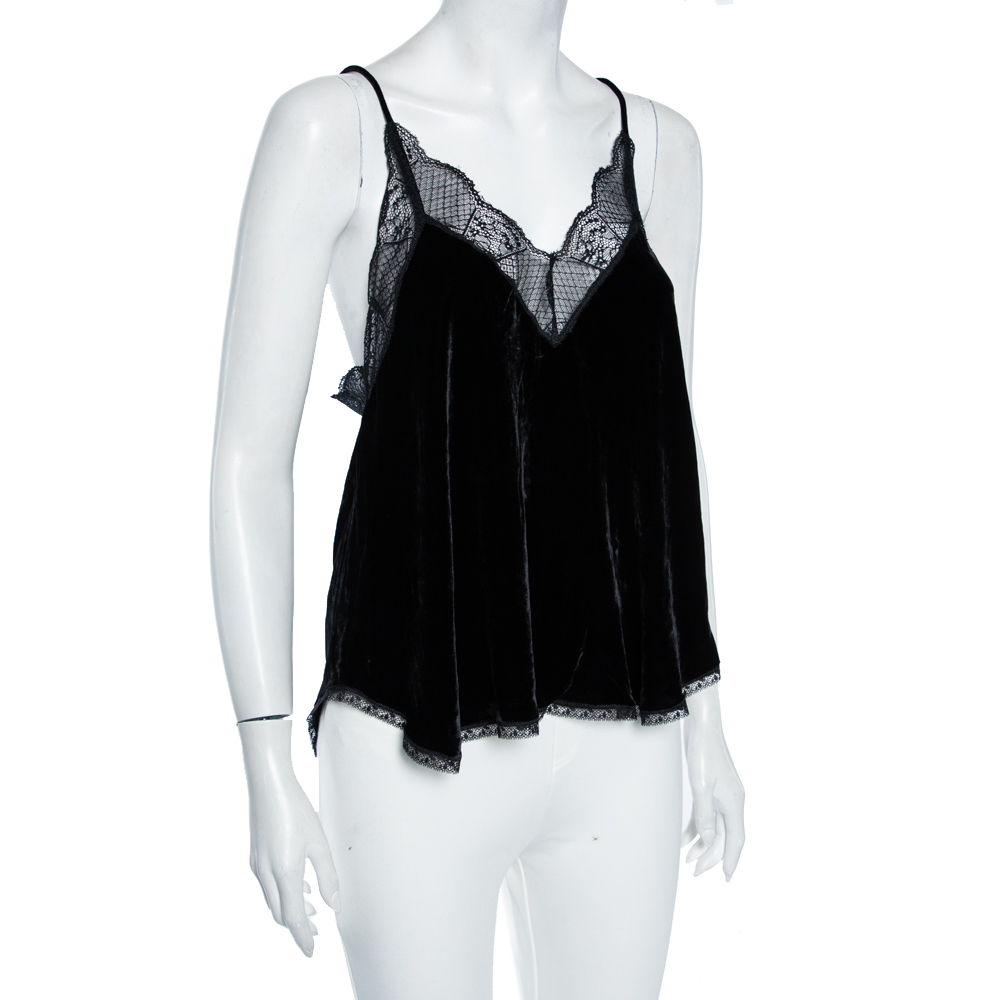 

Zadig & Voltaire Black Velvet Lace Detail Christy Deluxe Camisole Top
