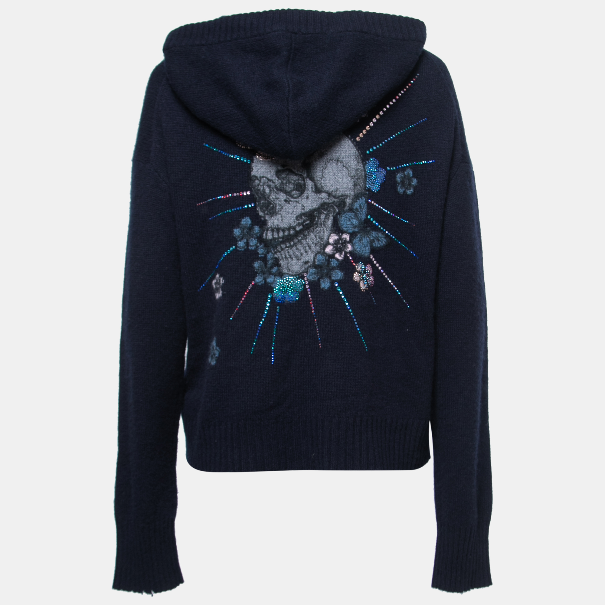 

Zadig and Voltaire Navy Blue Cashmere Sixtine Skull Zip-Up Hoodie