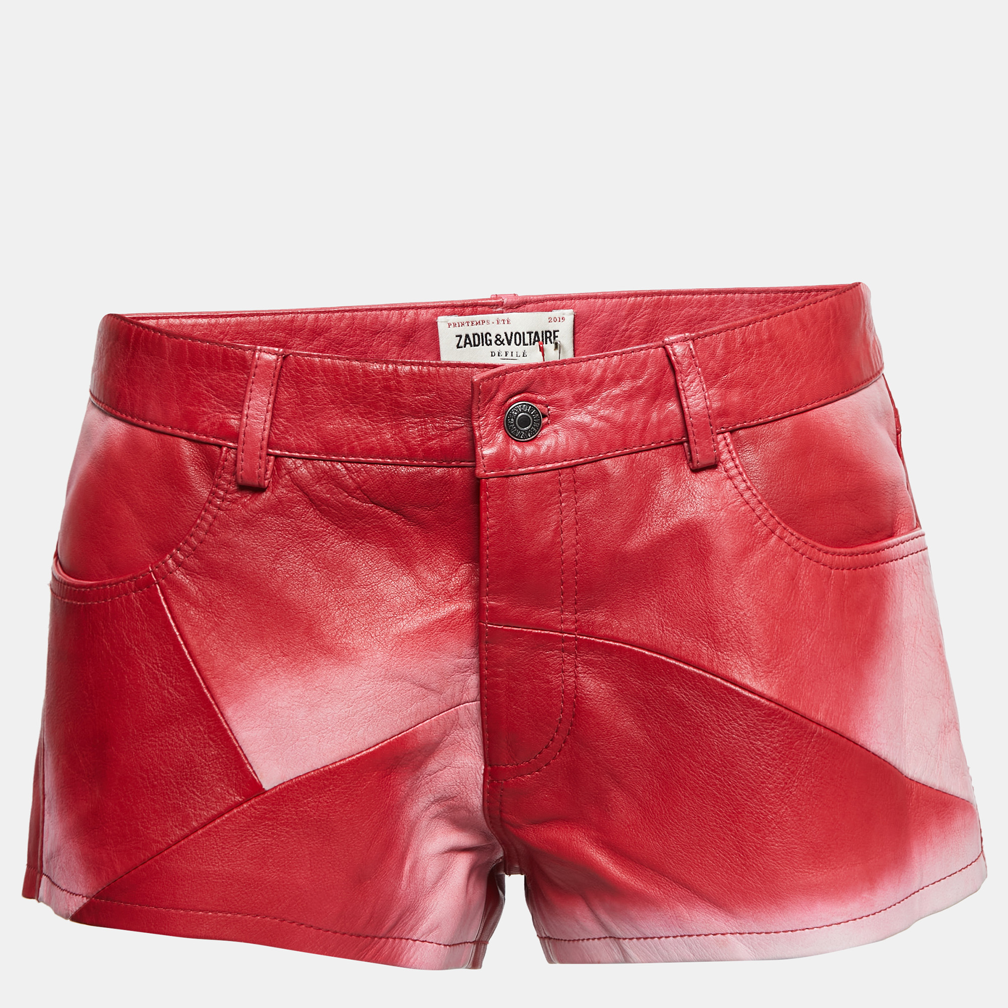 Zadig and Voltaire Red Lambskin Leather Mini Shorts M Zadig and ...