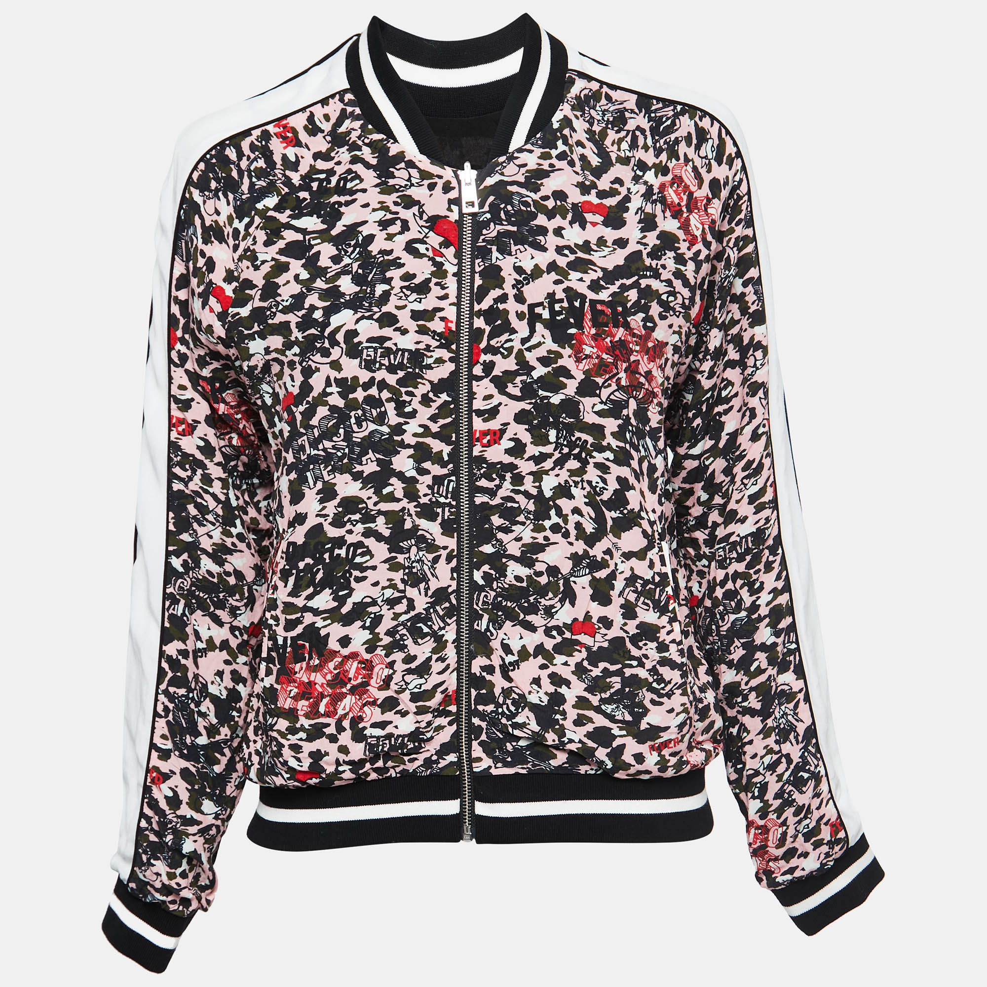 Zadig and Voltaire Pink Printed Crepe Reversible Zip-Up Bomber Jacket S ...