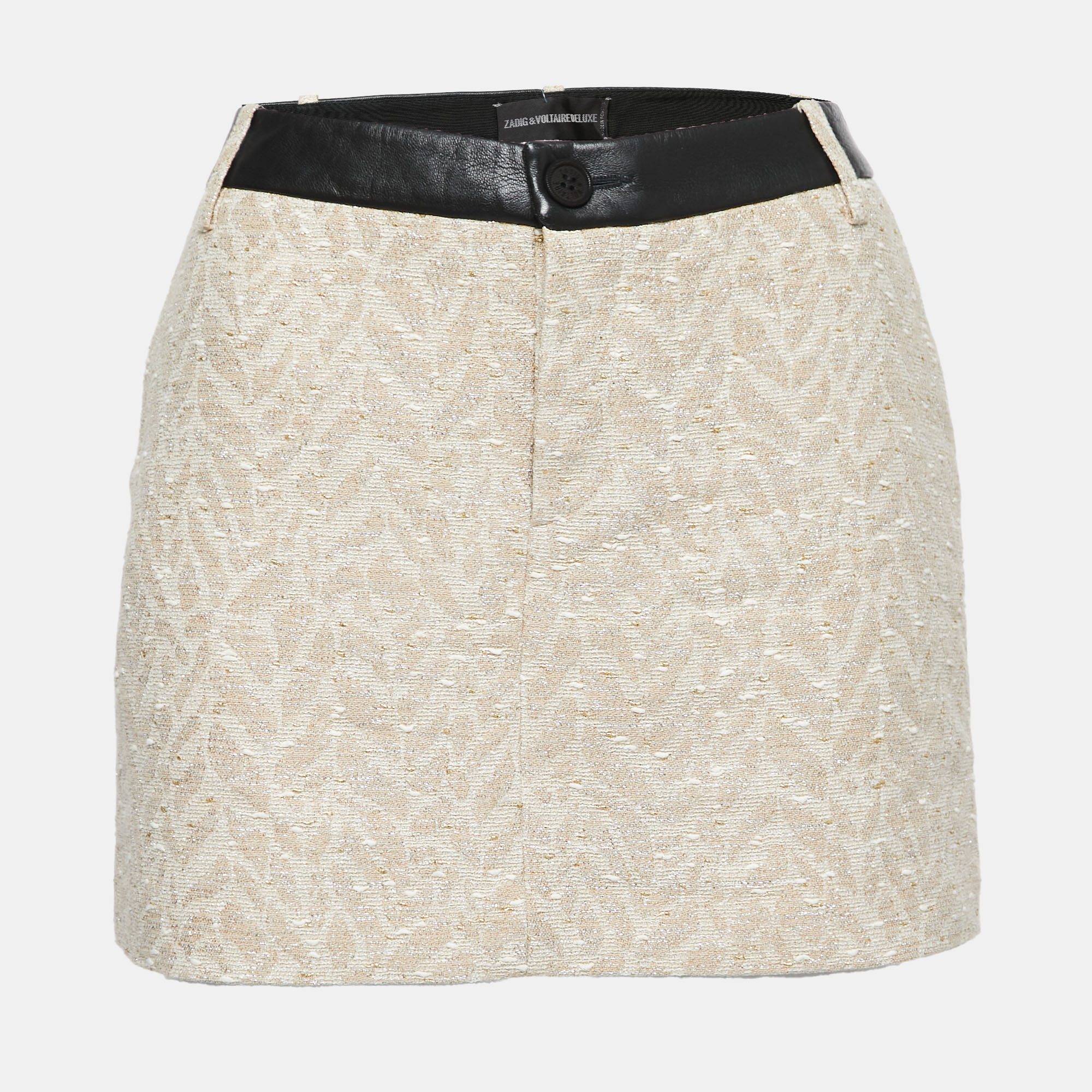 Zadig and Voltaire Deluxe Beige Jacquard & Leather Mini Skirt M Zadig ...