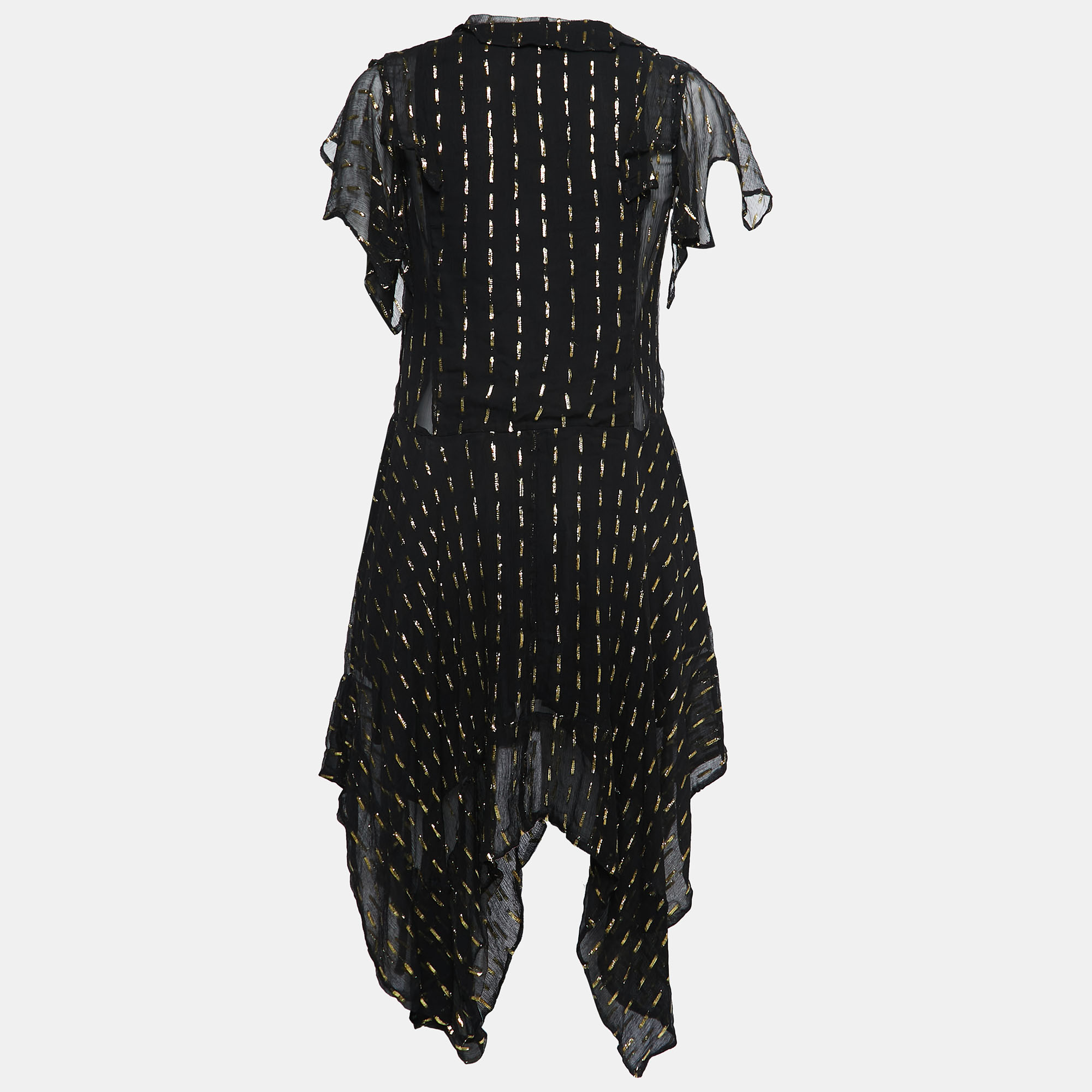 

Zadig and Voltaire Black/Gold Crepe Rool Shiny Ruffled Dress