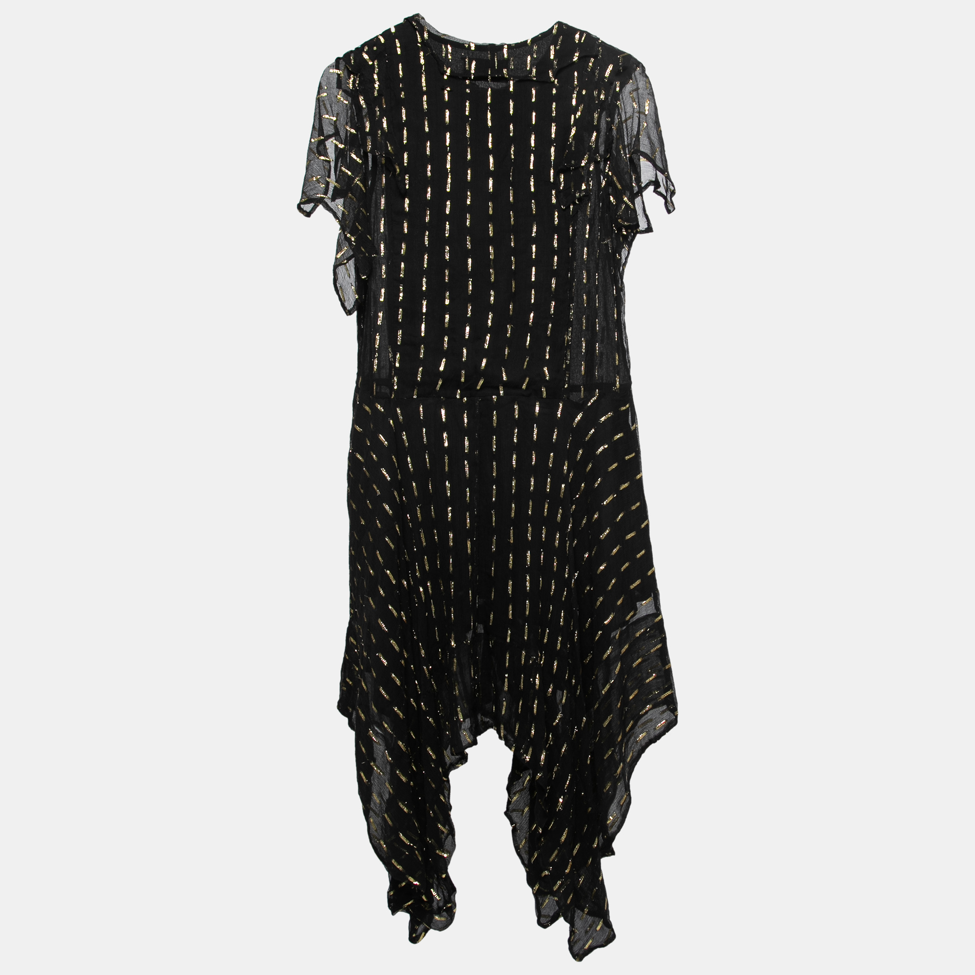 

Zadig and Voltaire Black/Gold Sheer Lurex Ruffled Midi Dress