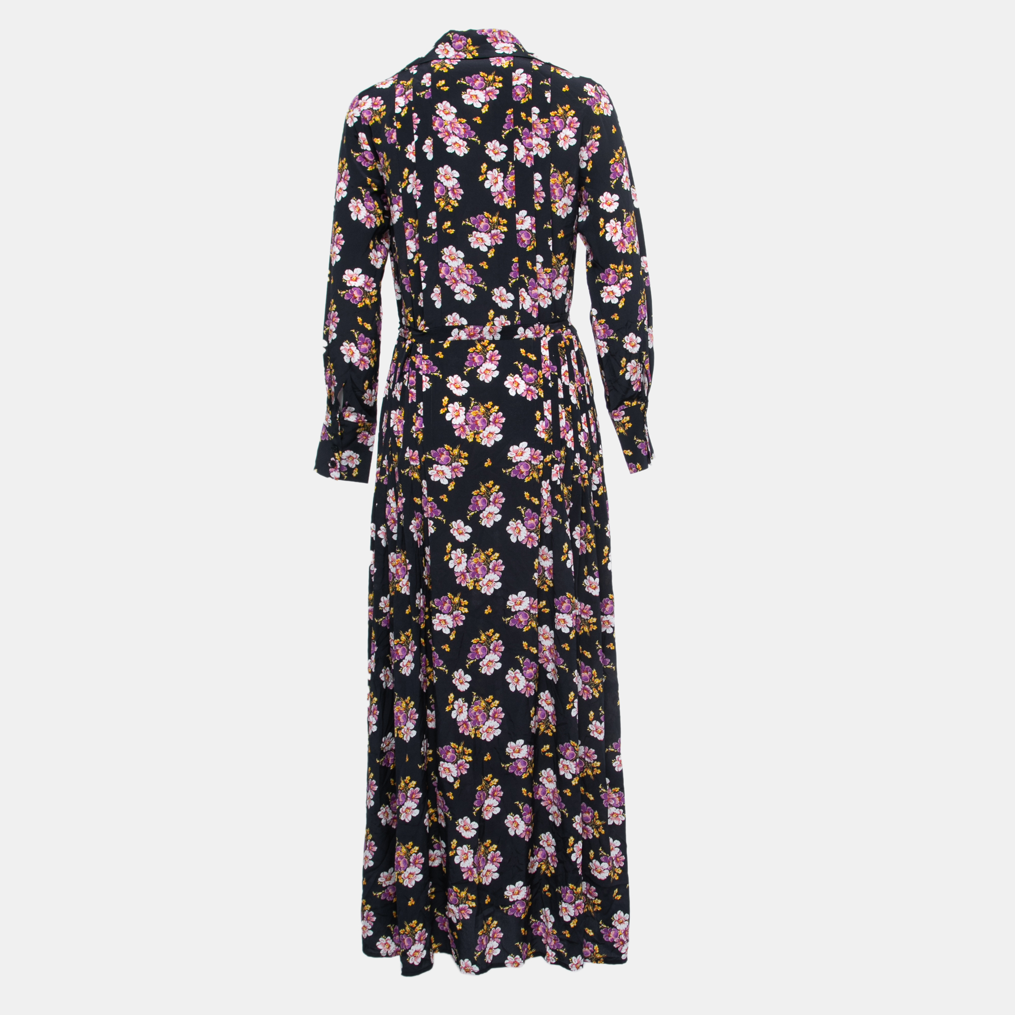 

Zadig & Voltaire Navy Blue Floral Print Silk Tie Detail Pleated Maxi Dress