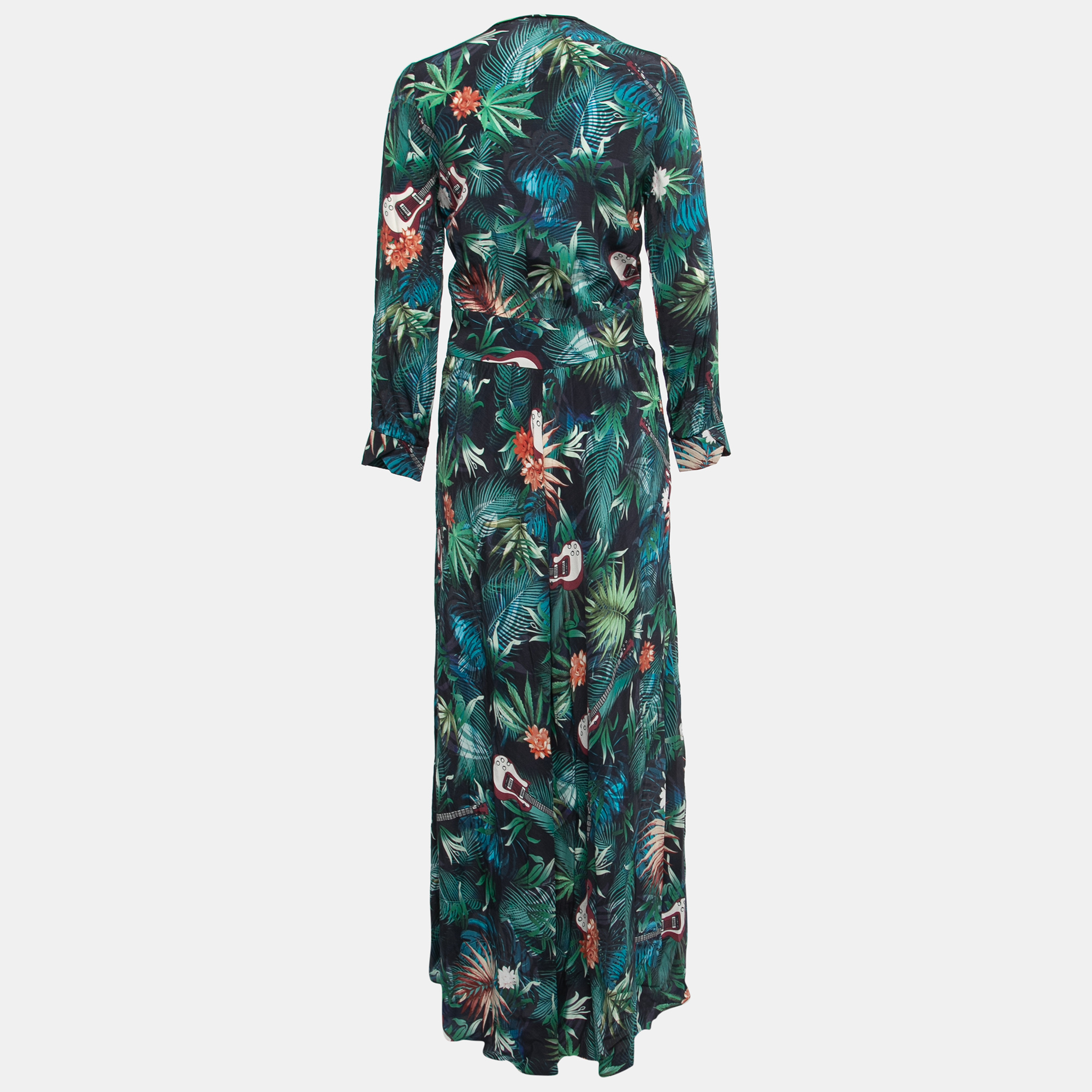 

Zadig & Voltaire Navy Blue Tropical Print Crepe Flared Maxi Dress
