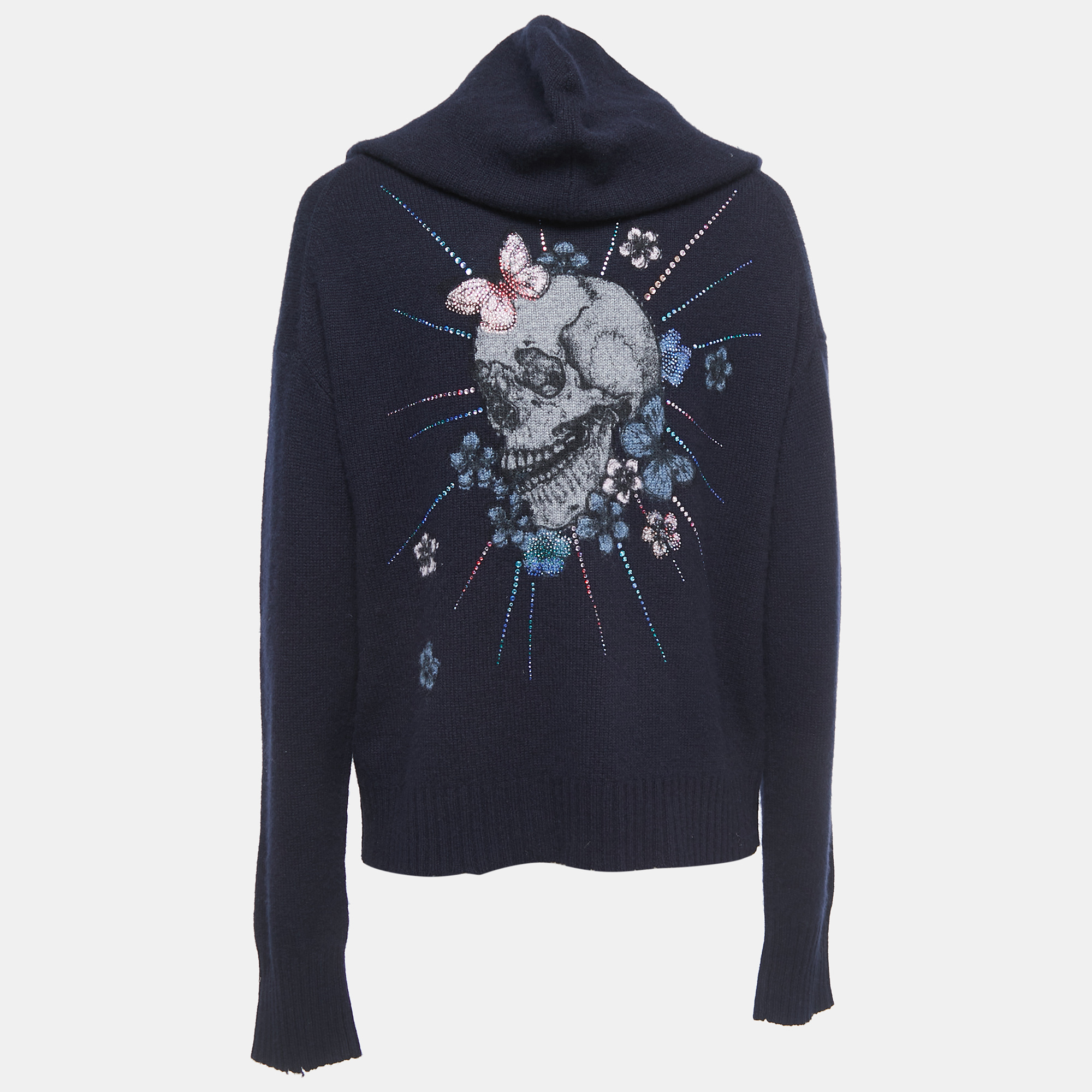 

Zadig & Voltaire Encre Cashmere Knit Sixtine C Skull Hooded Sweater, Navy blue