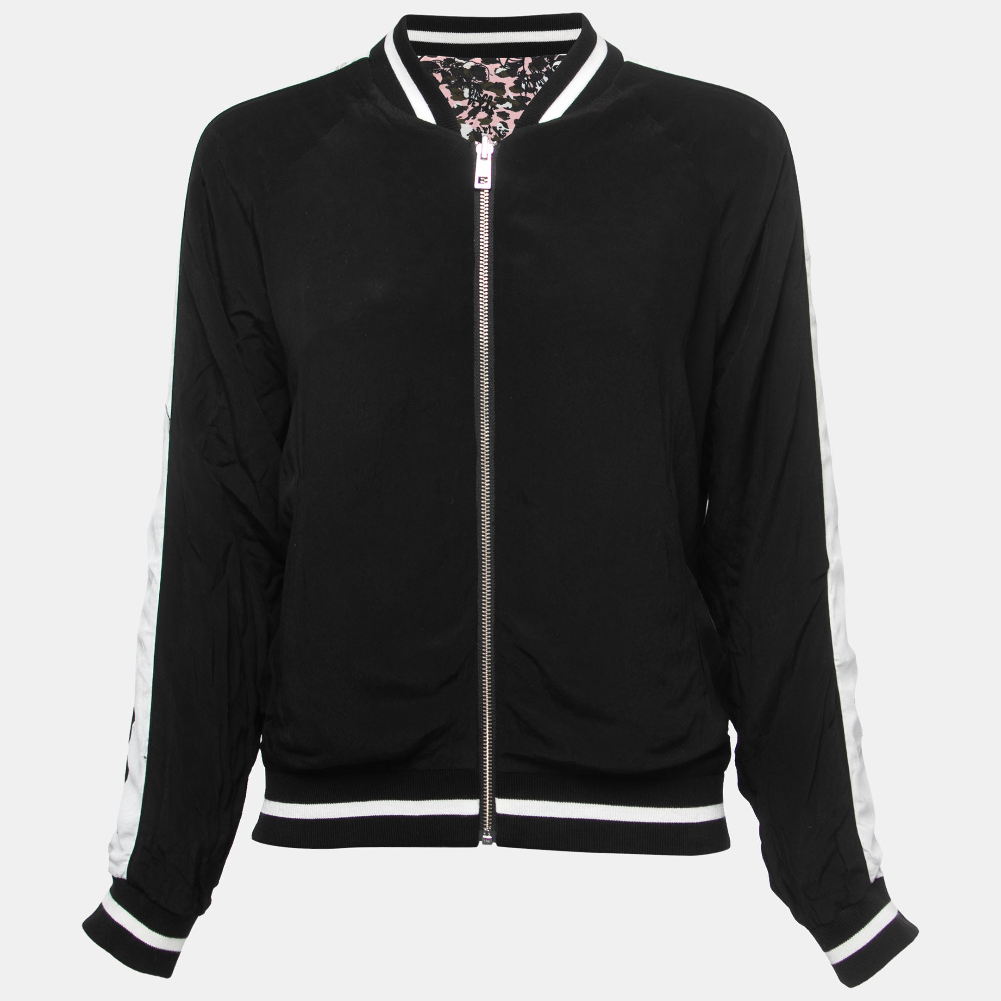 

Zadig and Voltaire Black/Pink Printed Crepe Reversible Bomber Jacket