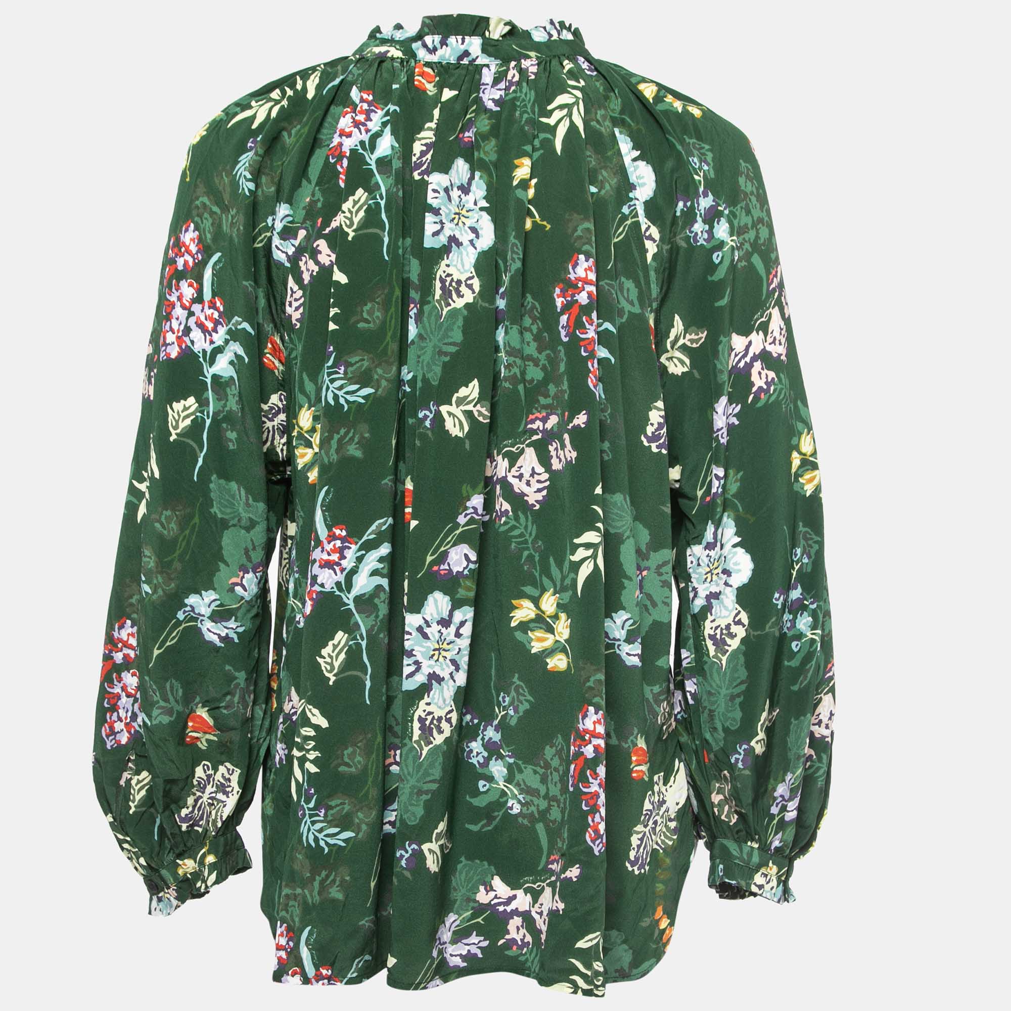 

Zadig & Voltaire Green Floral Printed Silk Blouse
